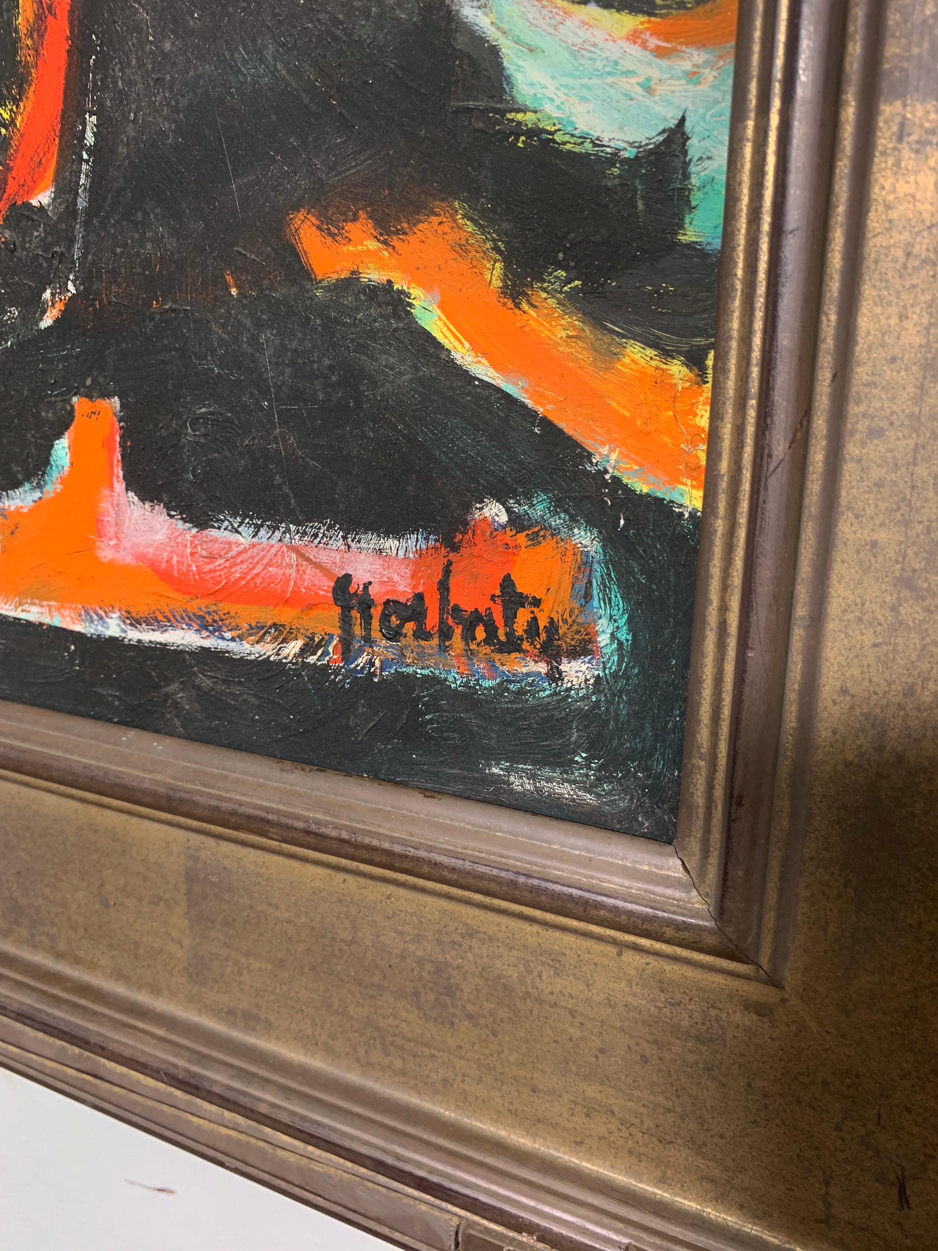 Peinture à l'huile de l'expressionniste abstrait Norman Gorbaty, vers les années 1950 en vente 3