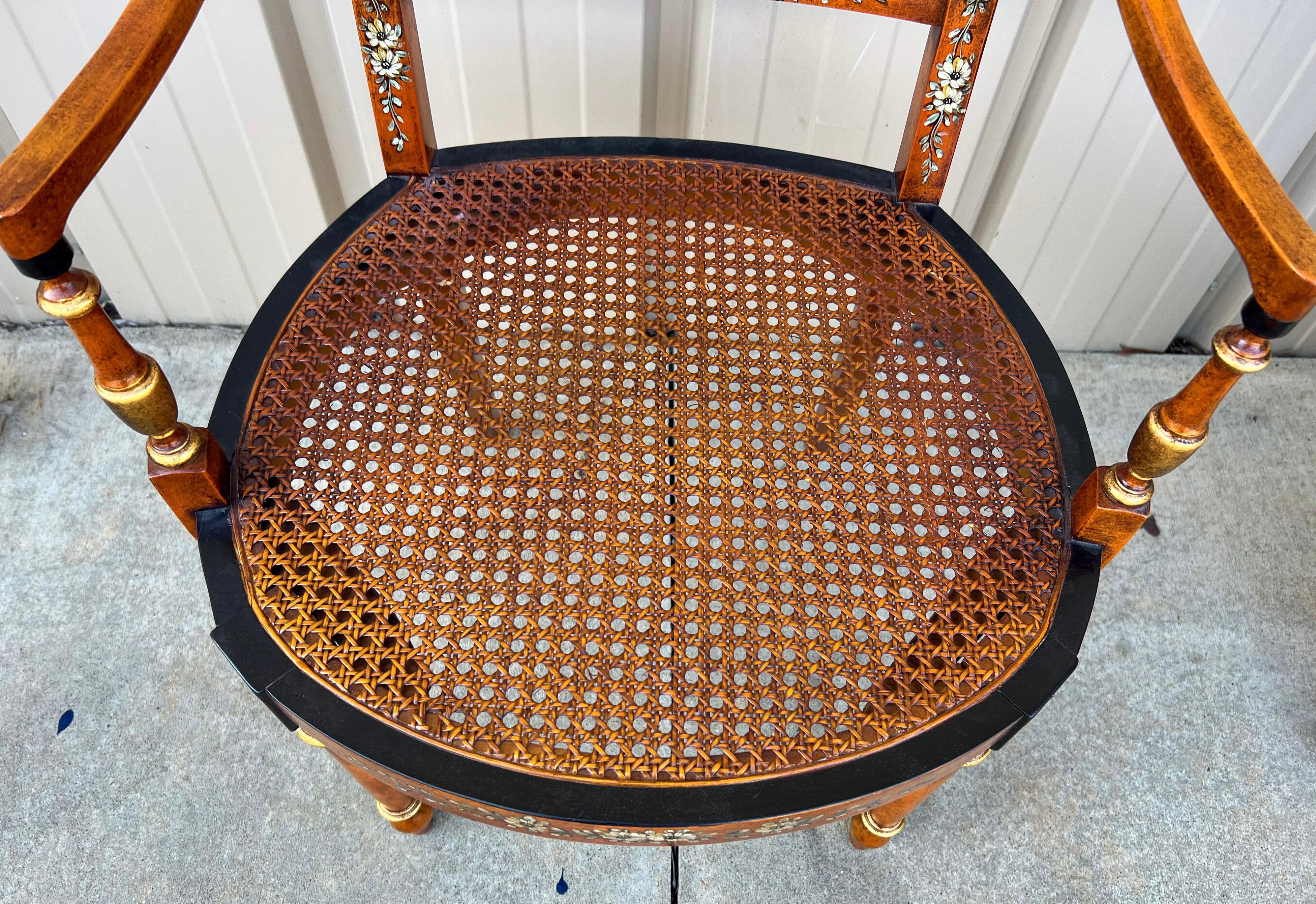 20th Century Early Adam Style Satinwood Painted and Caned Bergere Chairs - Pair
