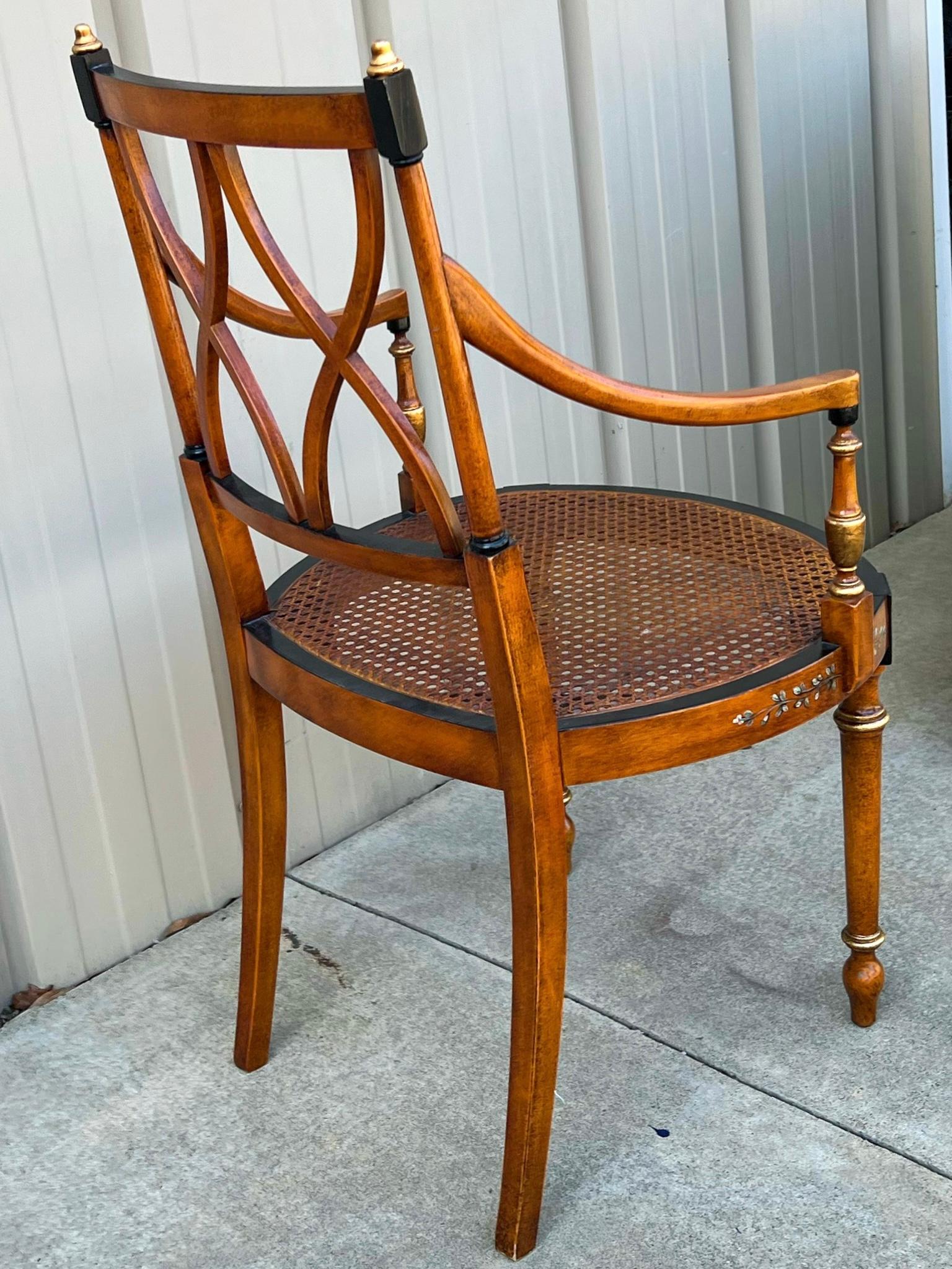 Early Adam Style Satinwood Painted and Caned Bergere Chairs - Pair 1