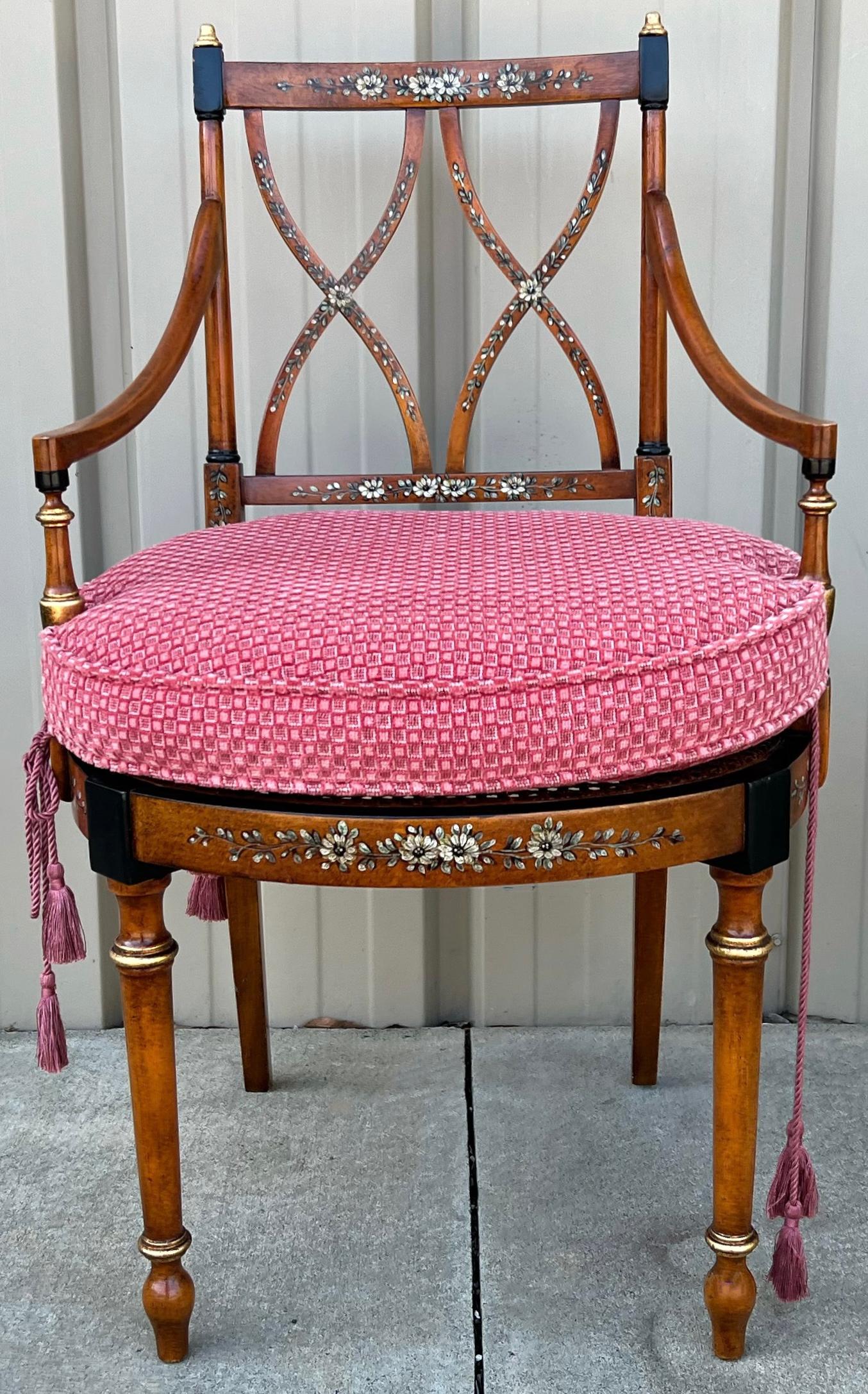 Early Adam Style Satinwood Painted and Caned Bergere Chairs - Pair 3
