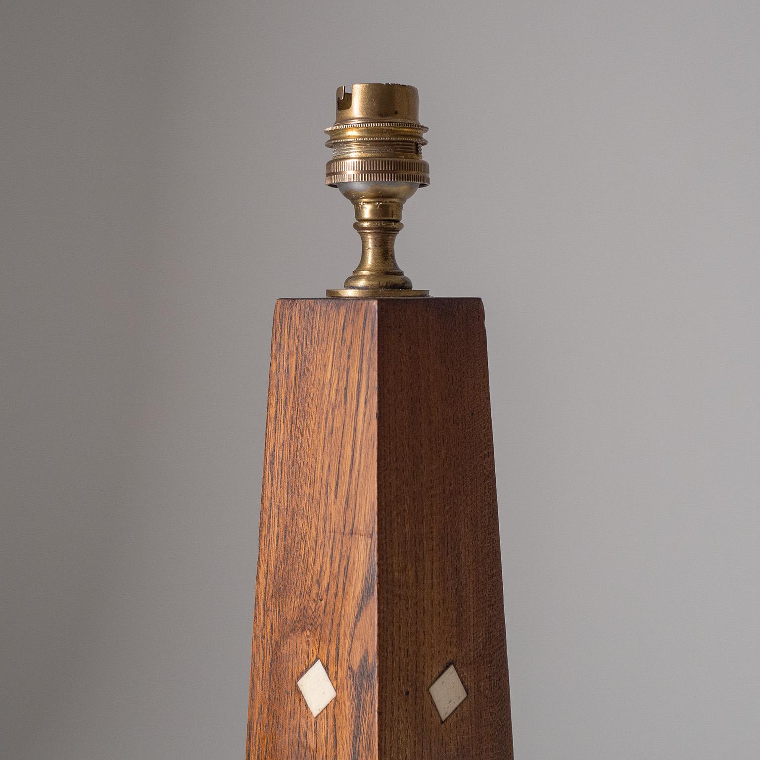 Early 20th Century Early Adnet Table Lamp, circa 1925, Oak, Parchment Shade