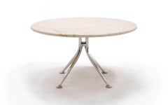 Early Alexander Girard Round Coffee / Side Table, Beige Marble, Aluminum Base