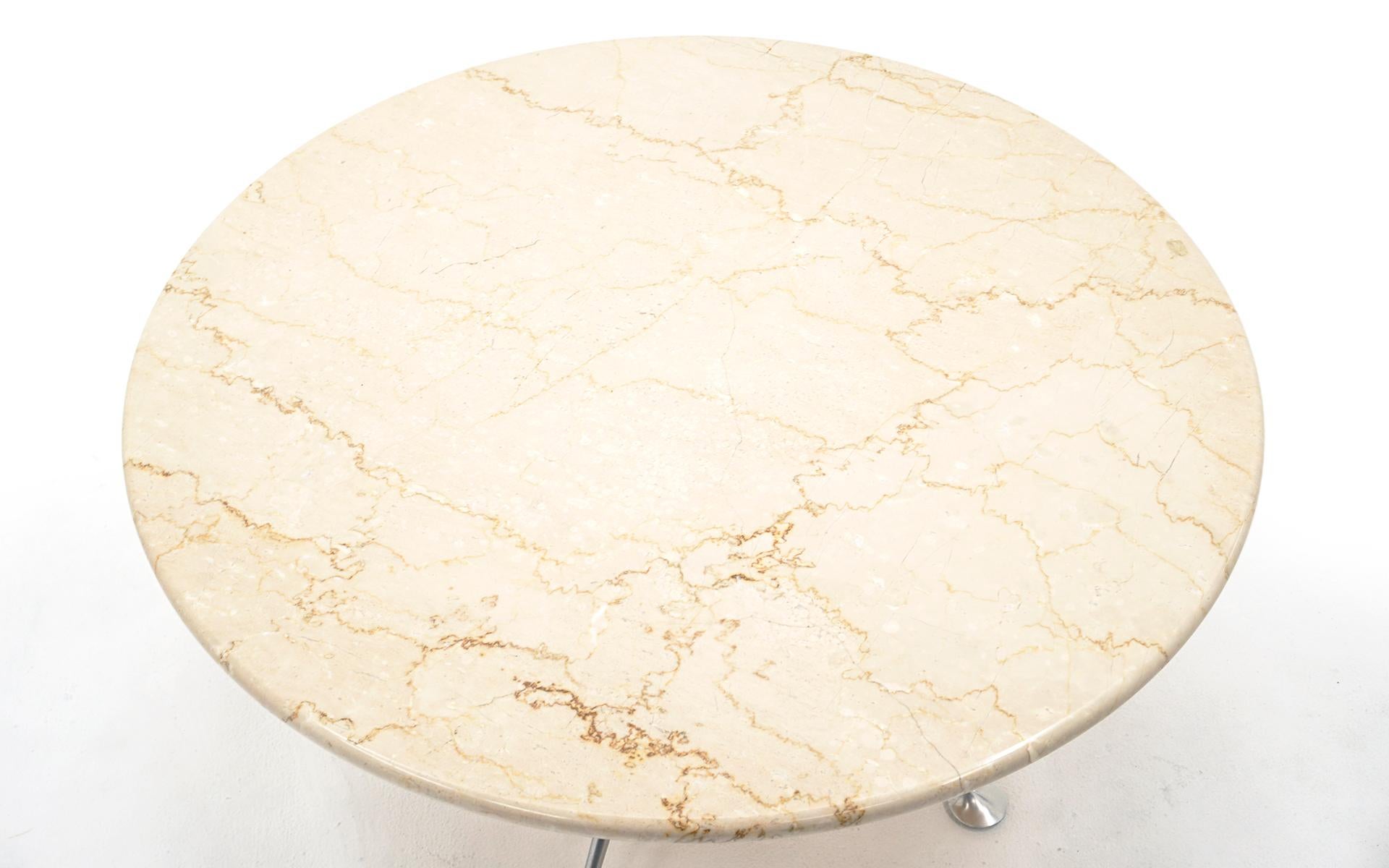 Mid-Century Modern Early Alexander Girard Round Coffee / Side Table, Beige Marble, Aluminum Base