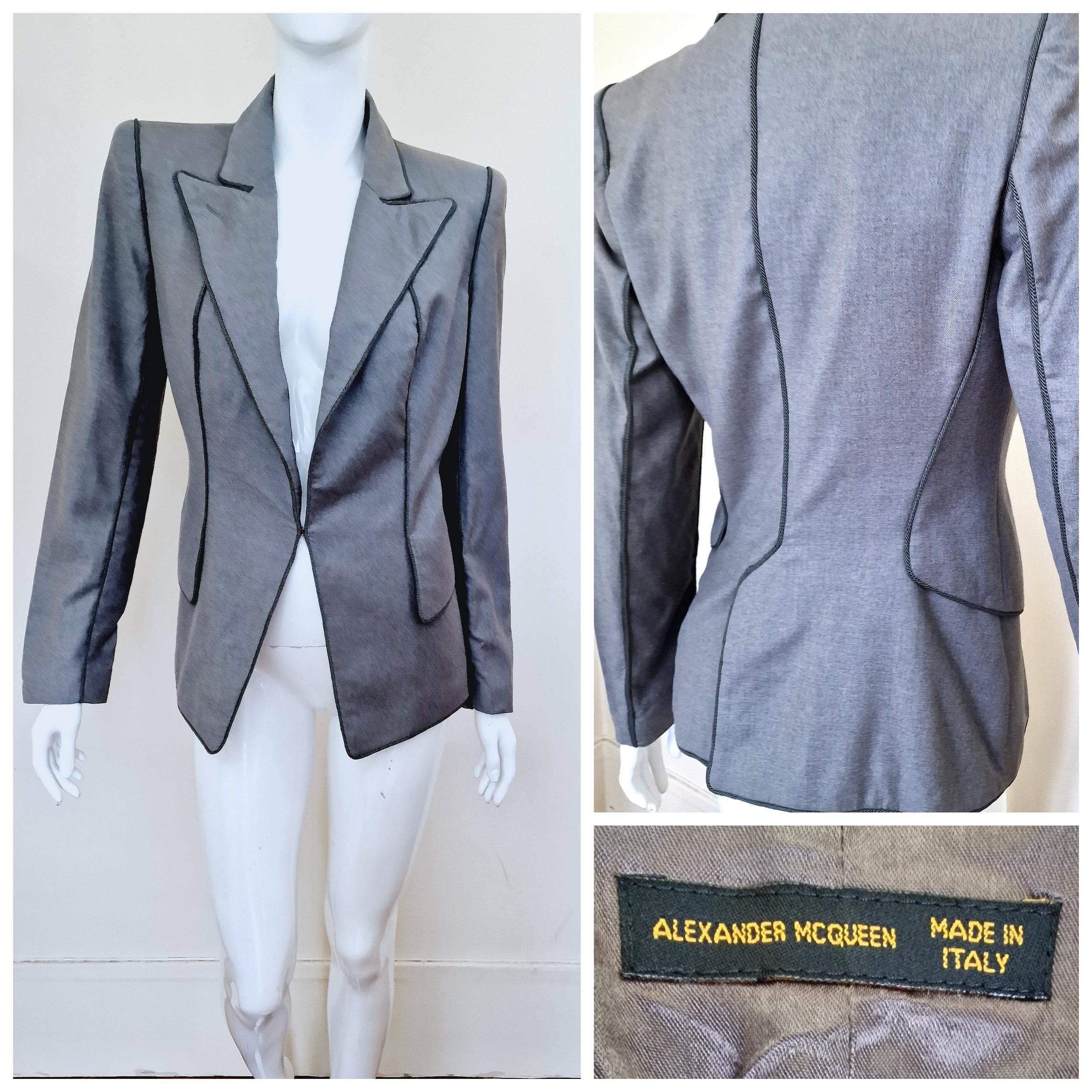 Early Alexander McQueen Grey Medium Wool Joan of Arc  Men Women Blazer Jacket For Sale 13