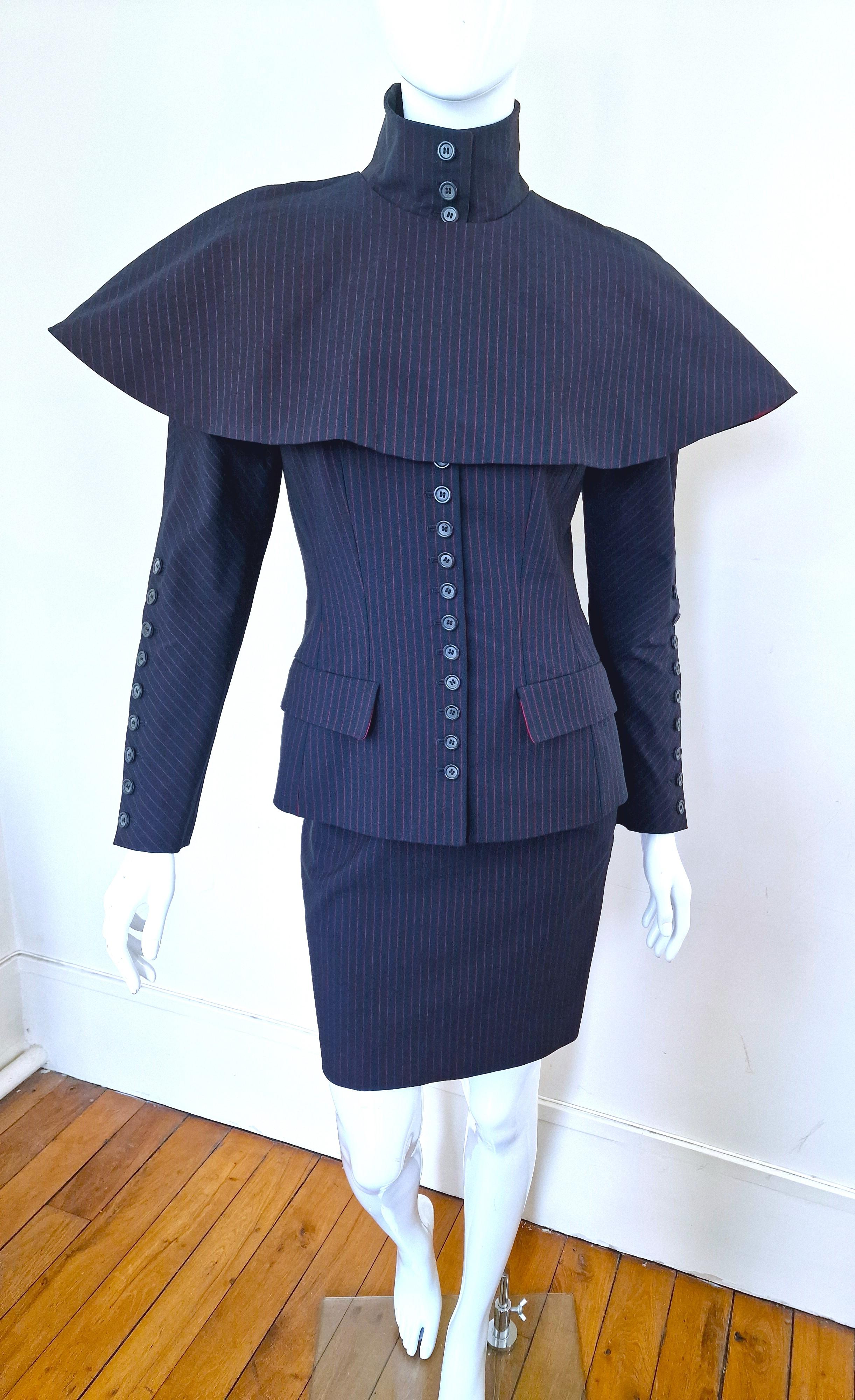Women's Early Alexander McQueen Joan of Arc Cape 1998 AW98 Runway Collar Dress Suit  For Sale