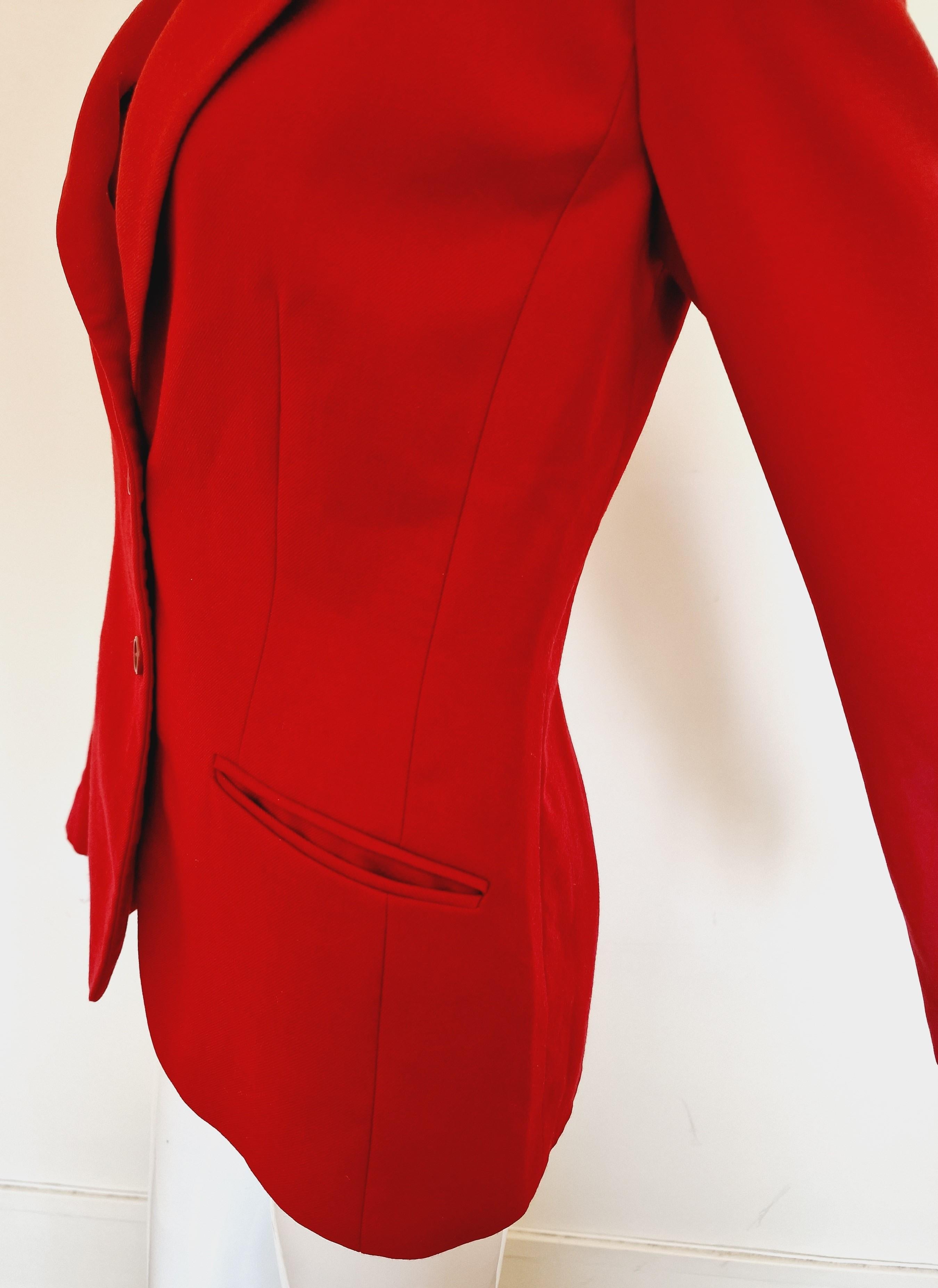 Early Alexander McQueen Red Runway Joan of Arc Couture Men Women Blazer Jacket For Sale 4