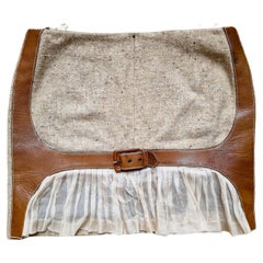 Used Early Alexander McQueen Tweed Wool Leather Beige S/S 2003 Irere Collection Skirt