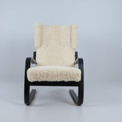 Early Alvar Aalto Armchair Model 401 in White Sheepskin, Artek 1940s