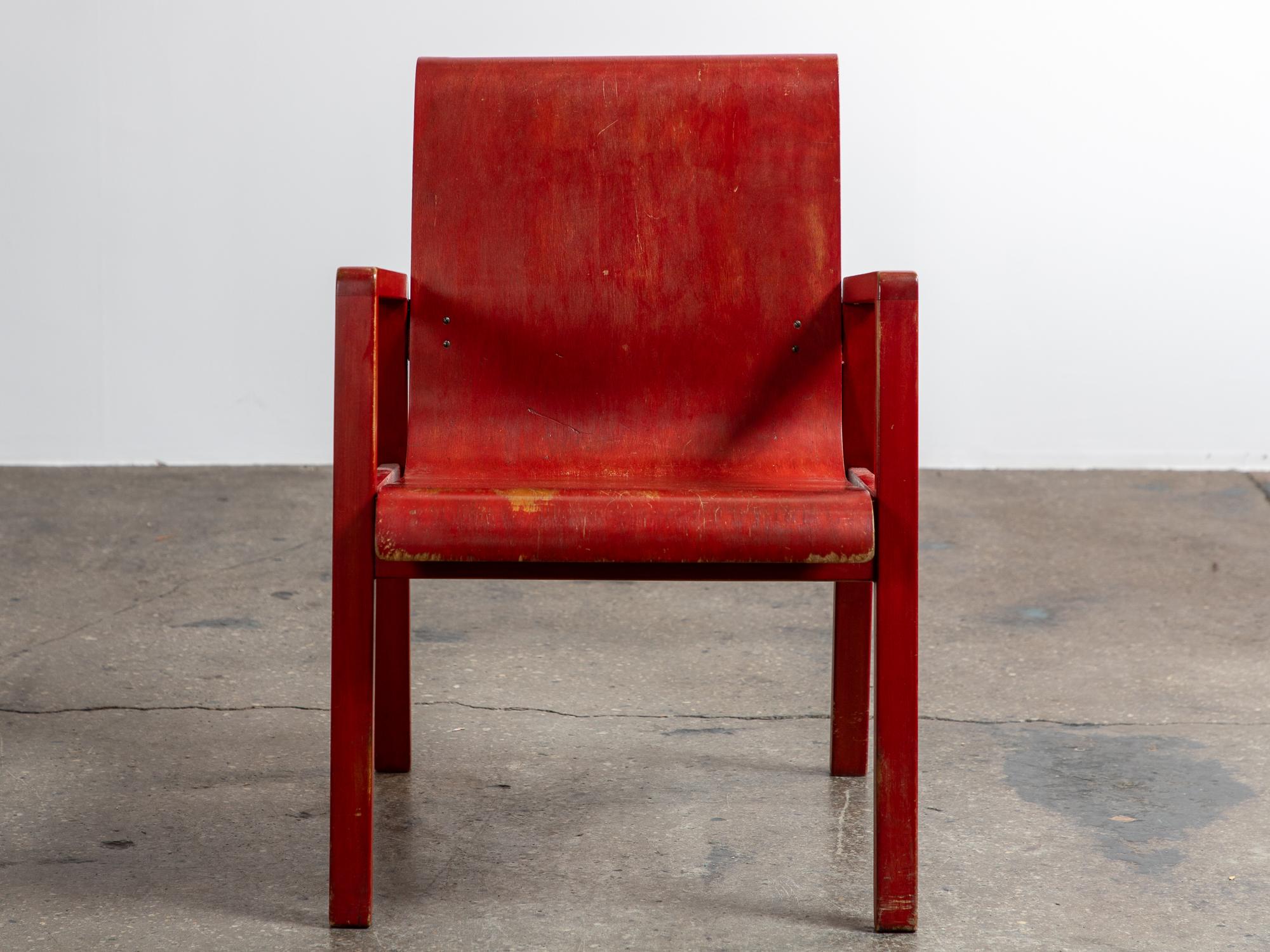 Finnish Early Alvar Aalto Hallway Armchair in Red Lacquer Finish  For Sale