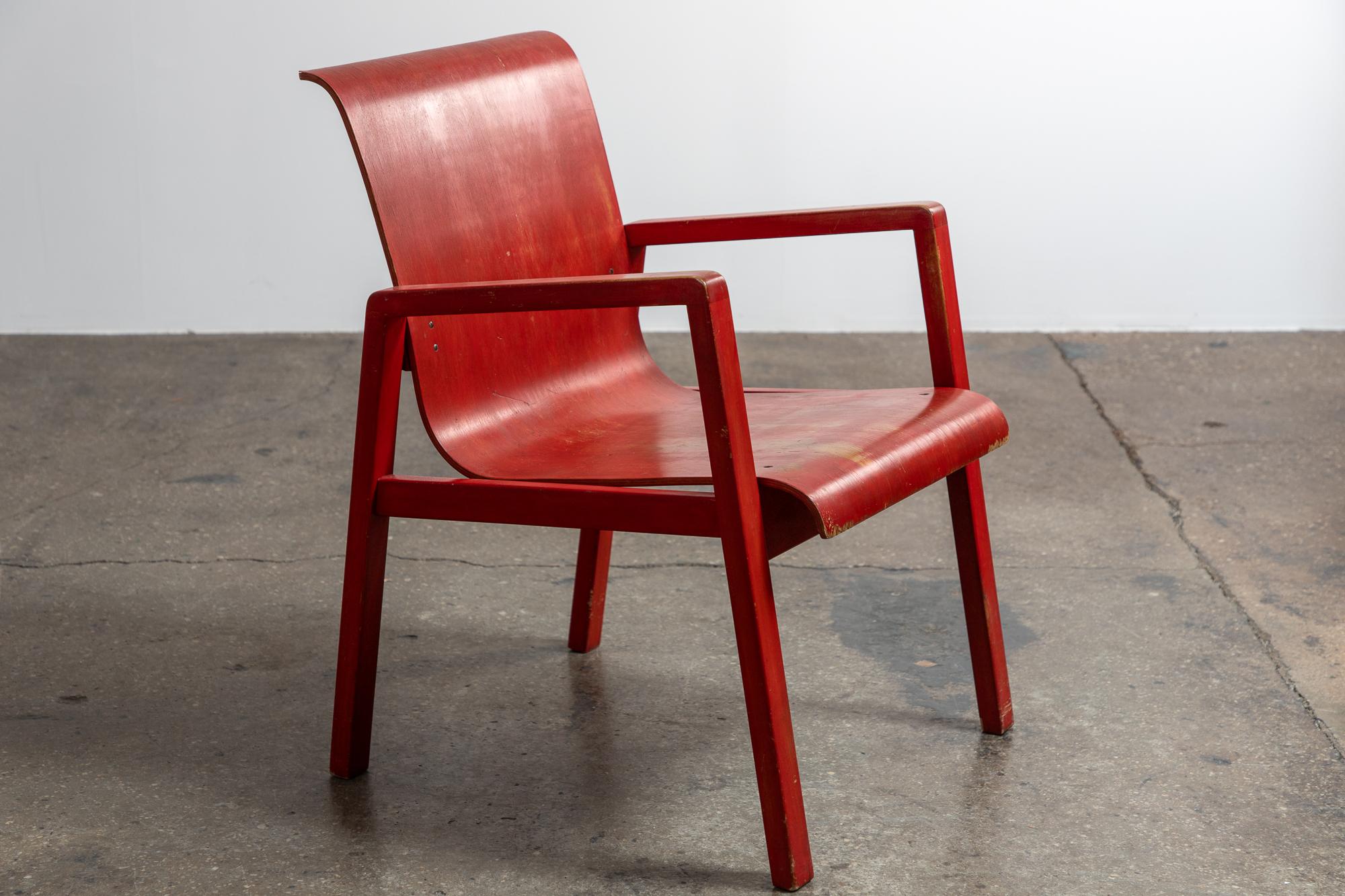 Mid-20th Century Early Alvar Aalto Hallway Armchair in Red Lacquer Finish  For Sale