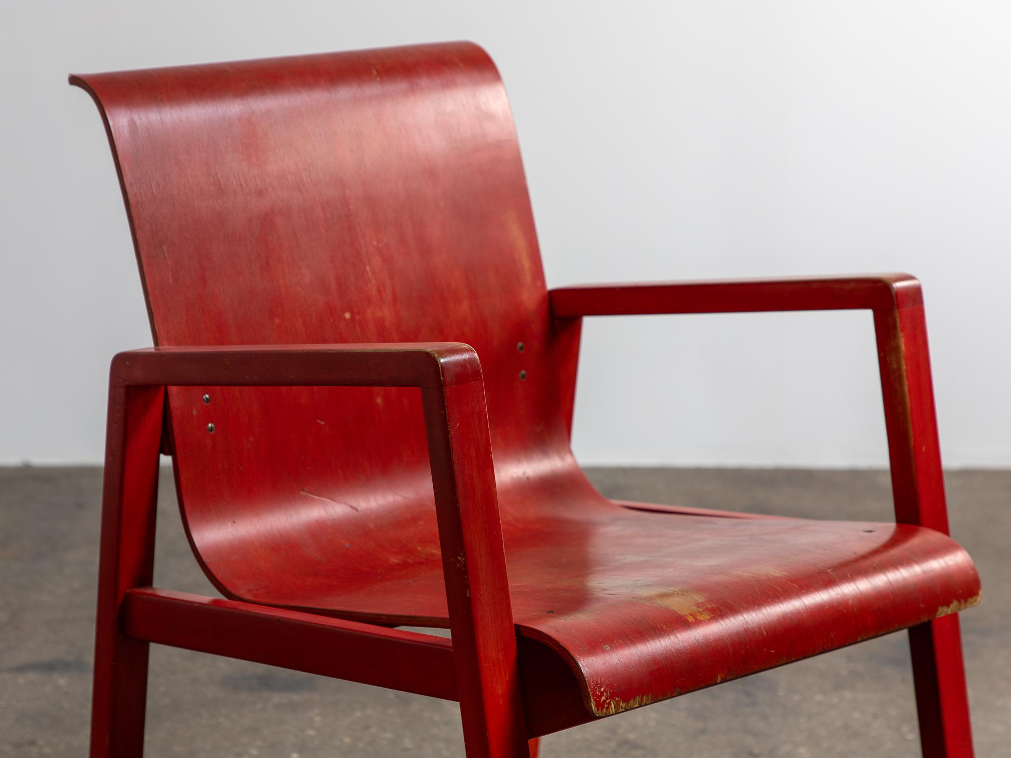 Birch Early Alvar Aalto Hallway Armchair in Red Lacquer Finish  For Sale