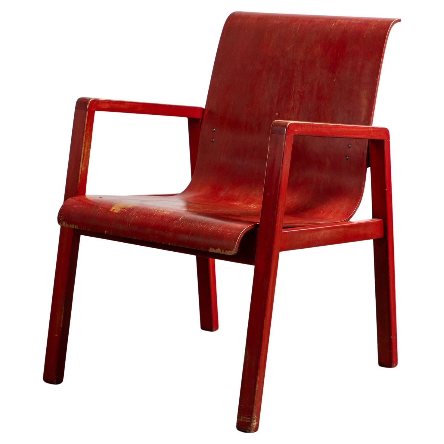 Early Alvar Aalto Hallway Armchair in Red Lacquer Finish  For Sale