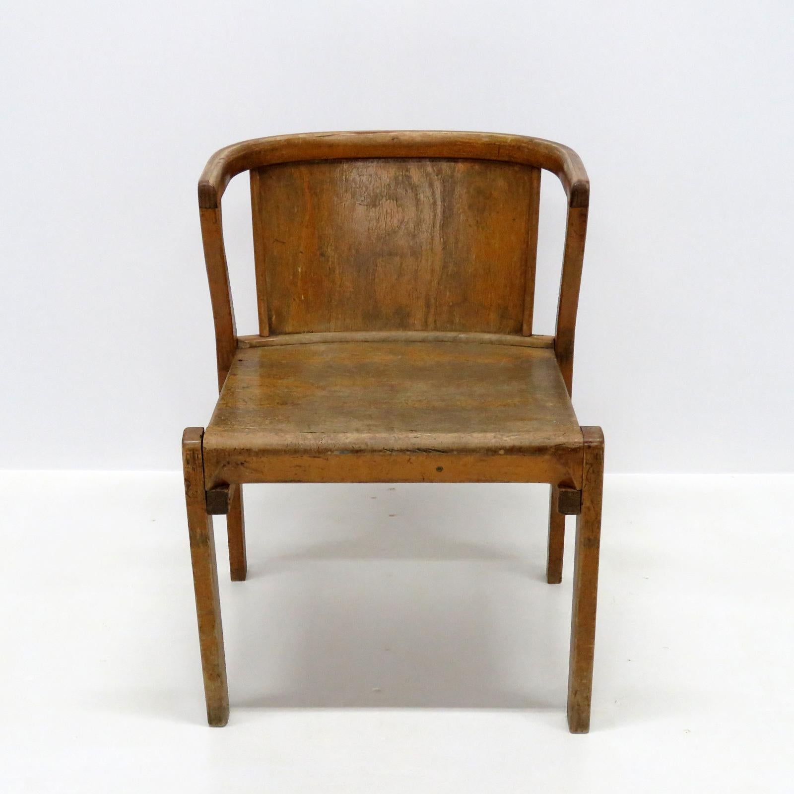 Original early Alvar Aalto 'Model 2' armchair for O.Y. Huonekalu- ja Rakennustyötehdas A.B., in molded plywood and solid birch. Unrestored condition with partly significant wear. Later reinforcements and nails on the seat.