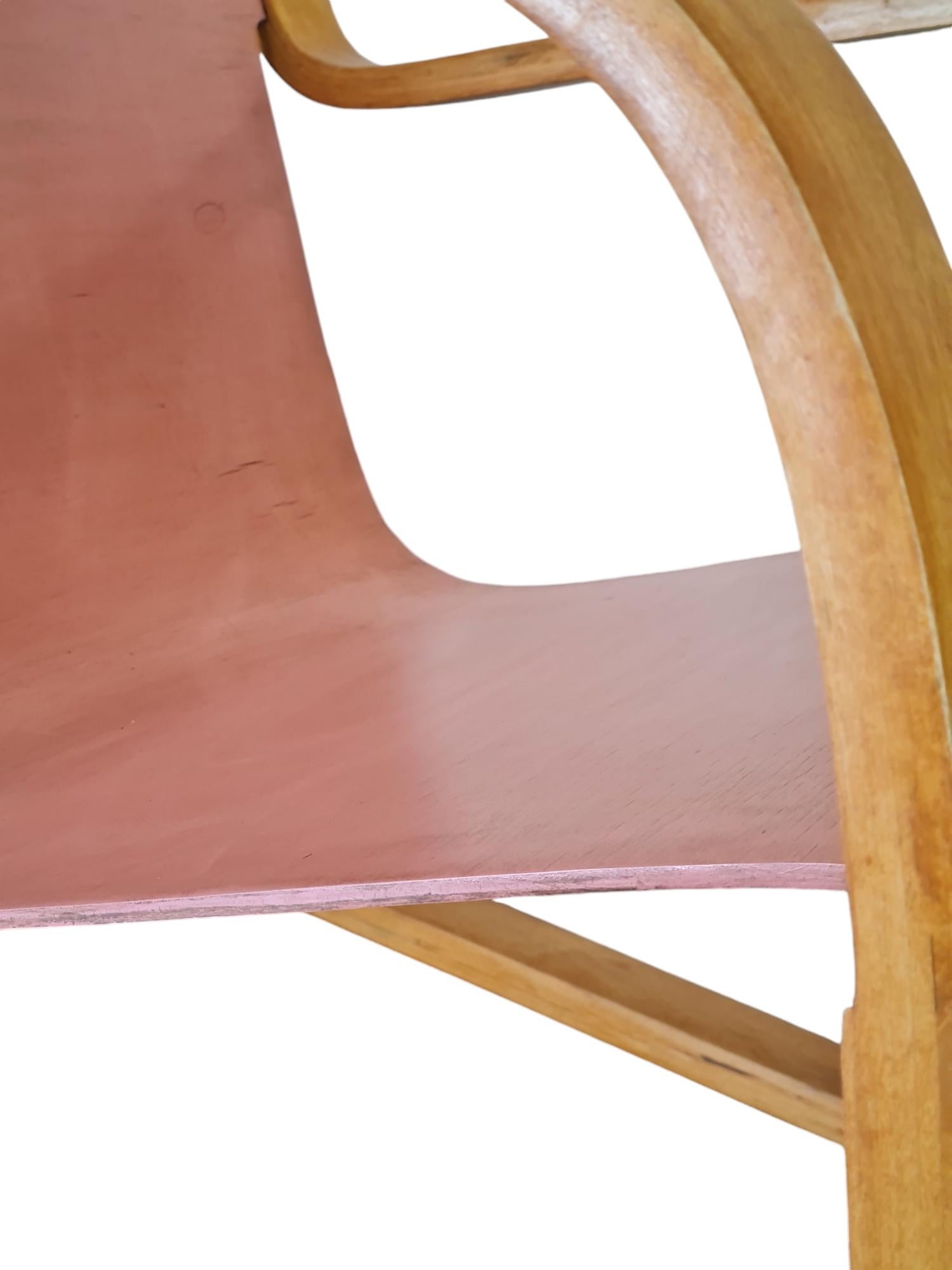 Early Alvar Aalto Spring Chair Model 31 in Pink and Bent Wood, Artek 1930s 6