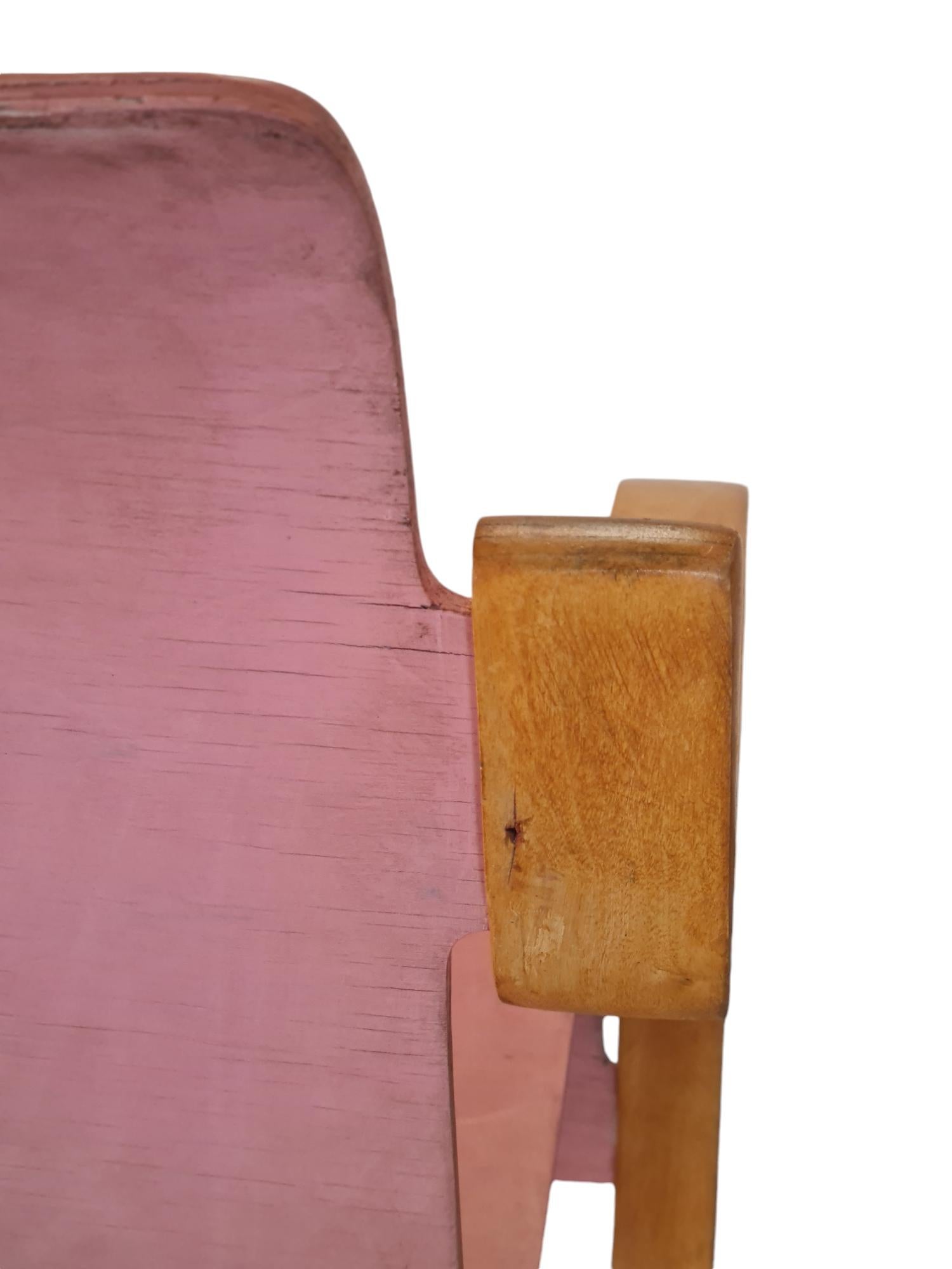 Scandinavian Modern Early Alvar Aalto Spring Chair Model 31 in Pink and Bent Wood, Artek 1930s