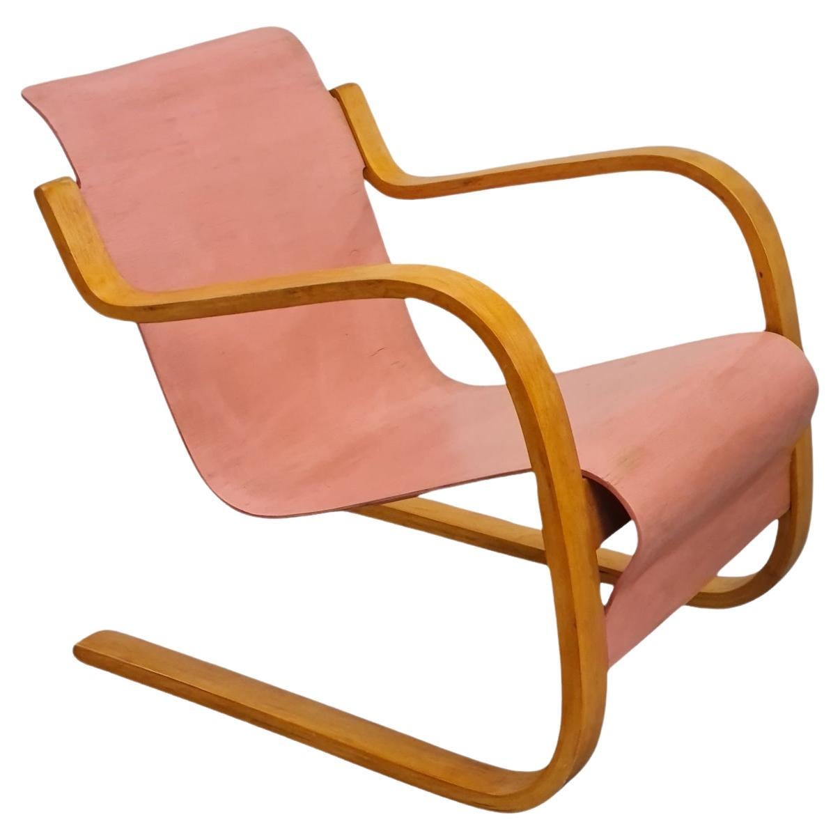 Early Alvar Aalto Spring Chair Model 31 in Pink and Bent Wood, Artek 1930s