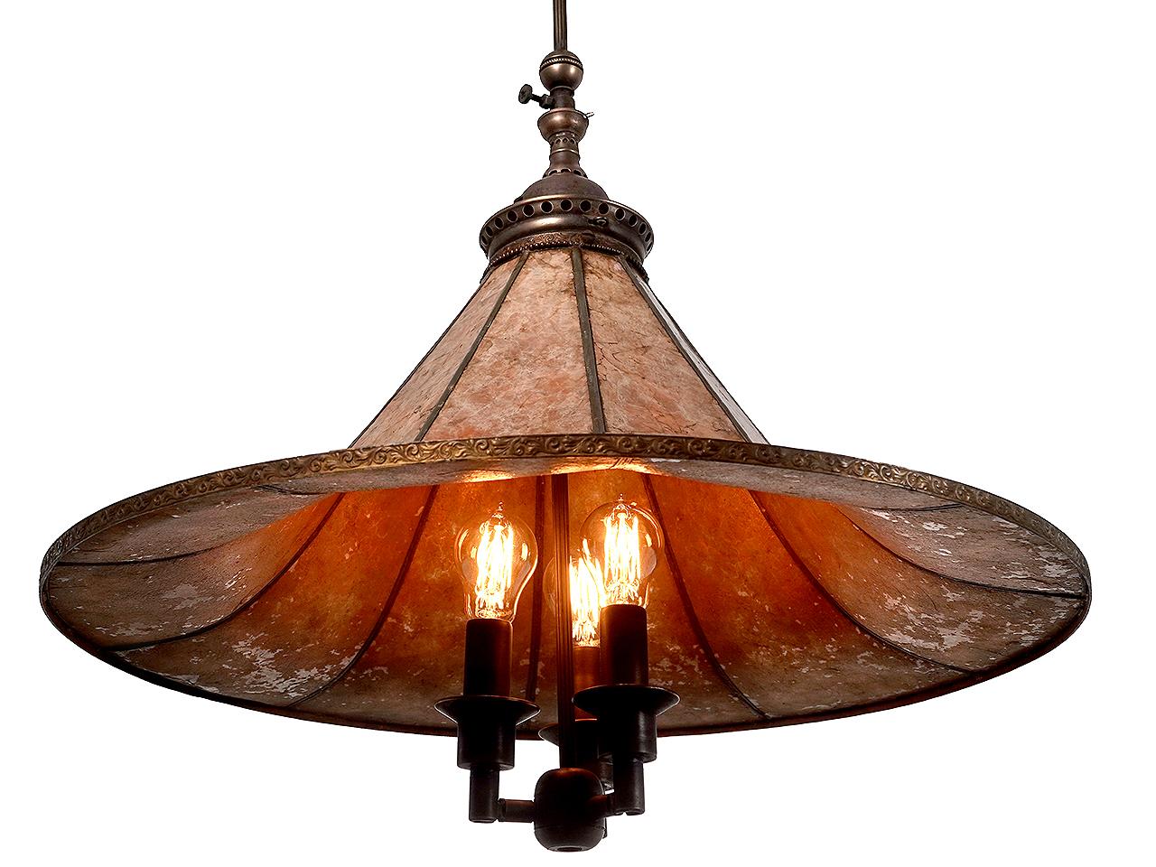 Arts and Crafts Early Amber Mica Gas Lamp