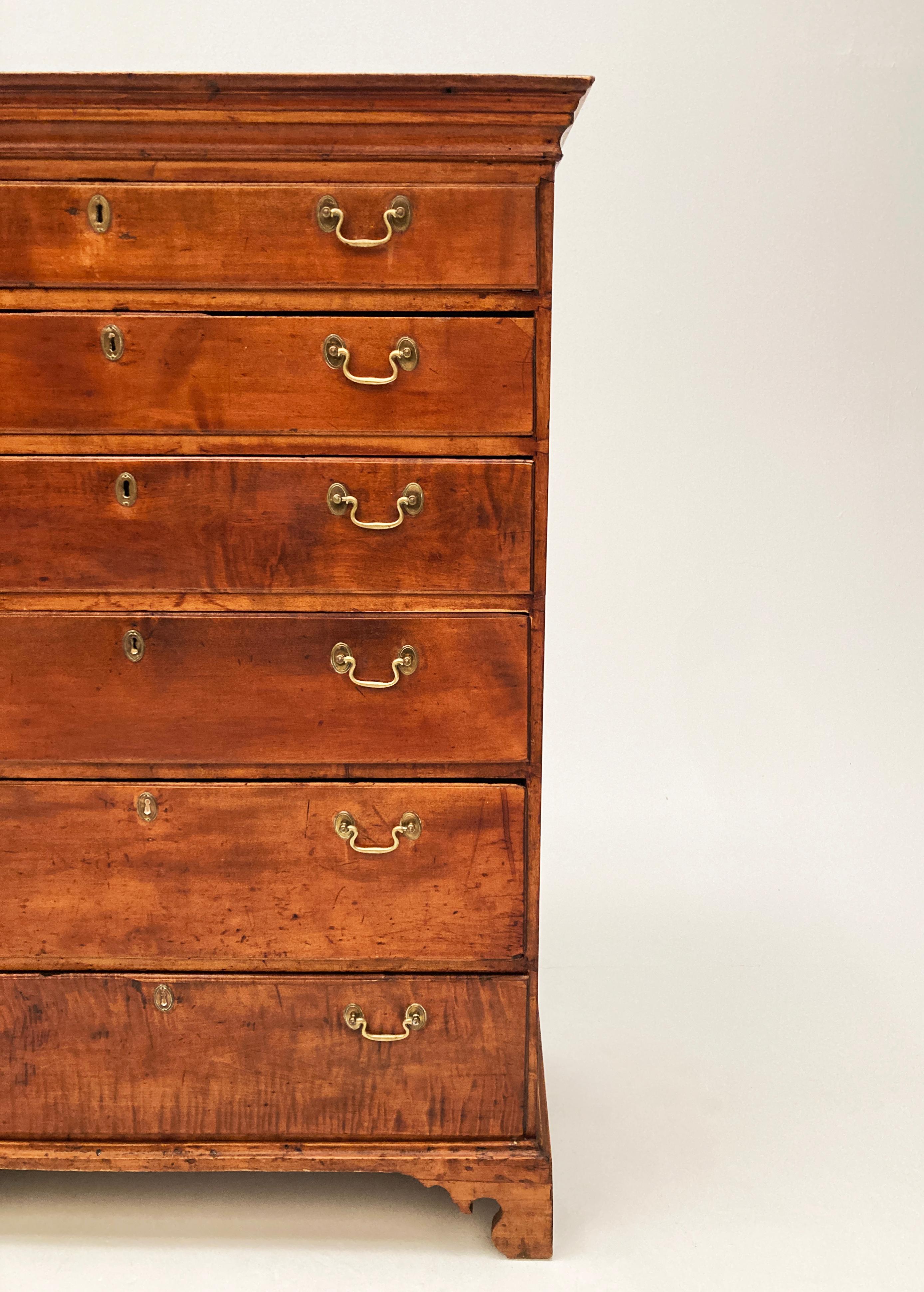 Early American 18th Century Chippendale Tiger Maple Tall Chest of Drawers In Good Condition For Sale In Louisville, KY