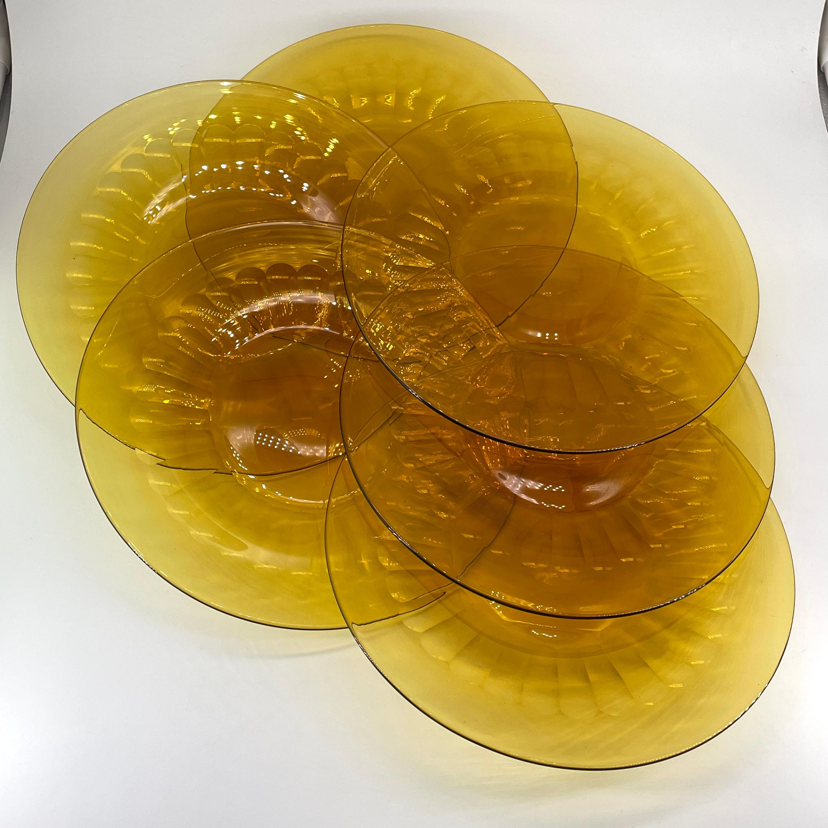 Cristal de vidrio ámbar americano temprano? Platos Espectaculares Victorianos Grabados Op Art 6 en venta 6