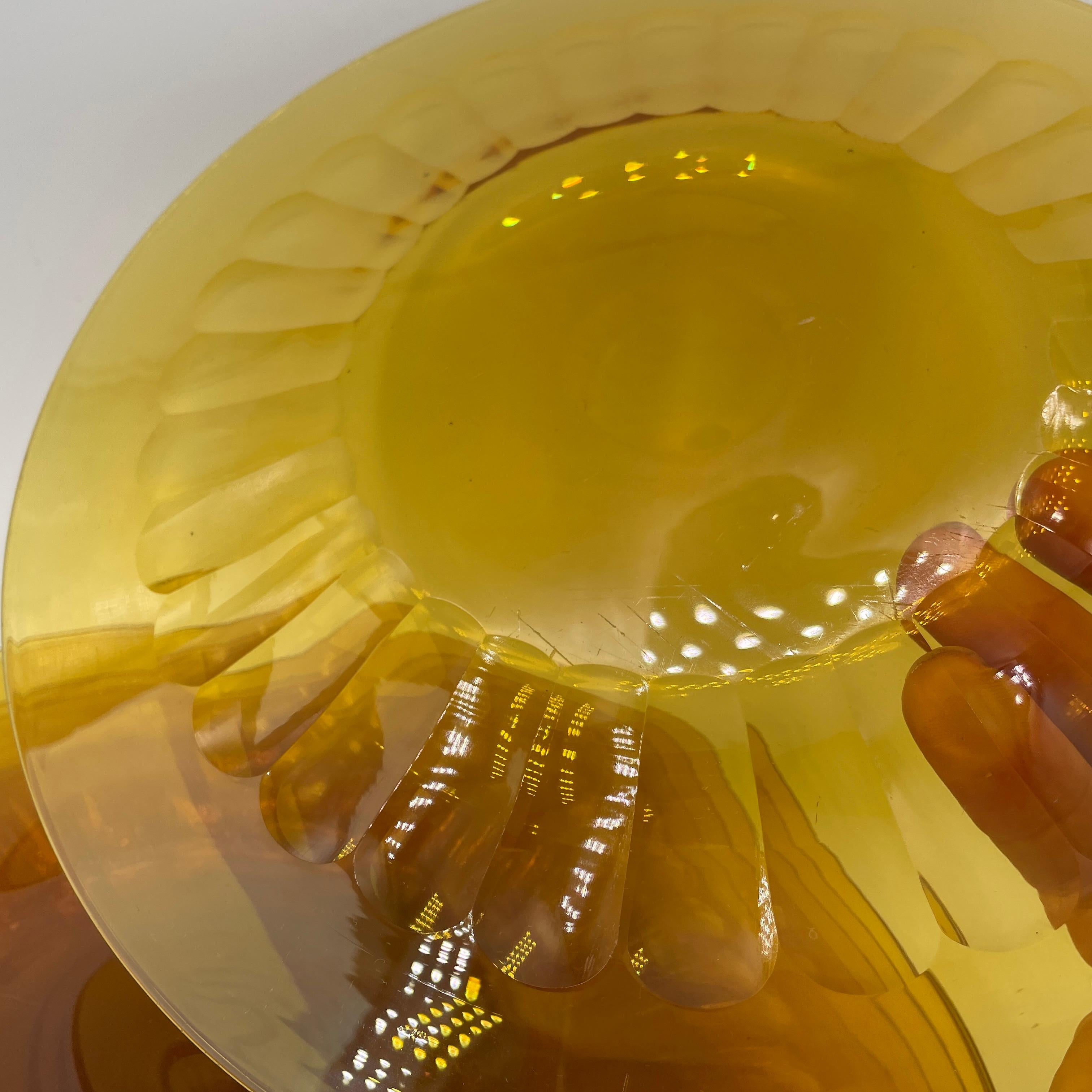 Cristal de vidrio ámbar americano temprano? Platos Espectaculares Victorianos Grabados Op Art 6 principios del siglo XX en venta