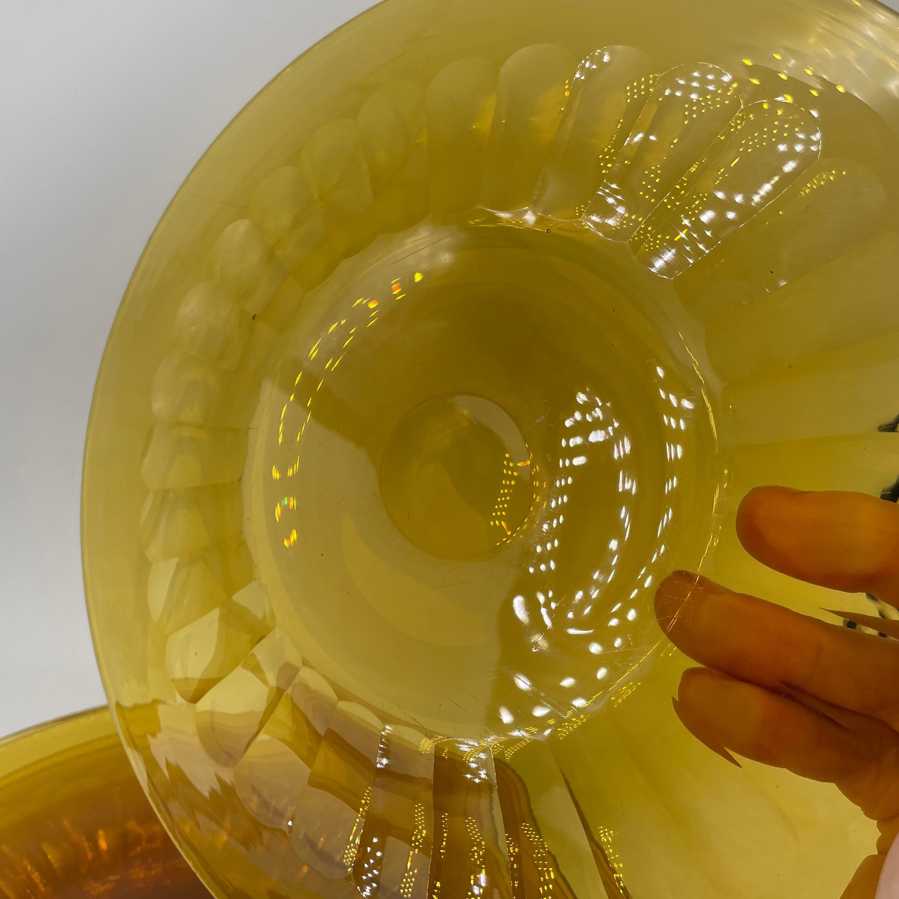 Cristal de vidrio ámbar americano temprano? Platos Espectaculares Victorianos Grabados Op Art 6 Vidrio en venta