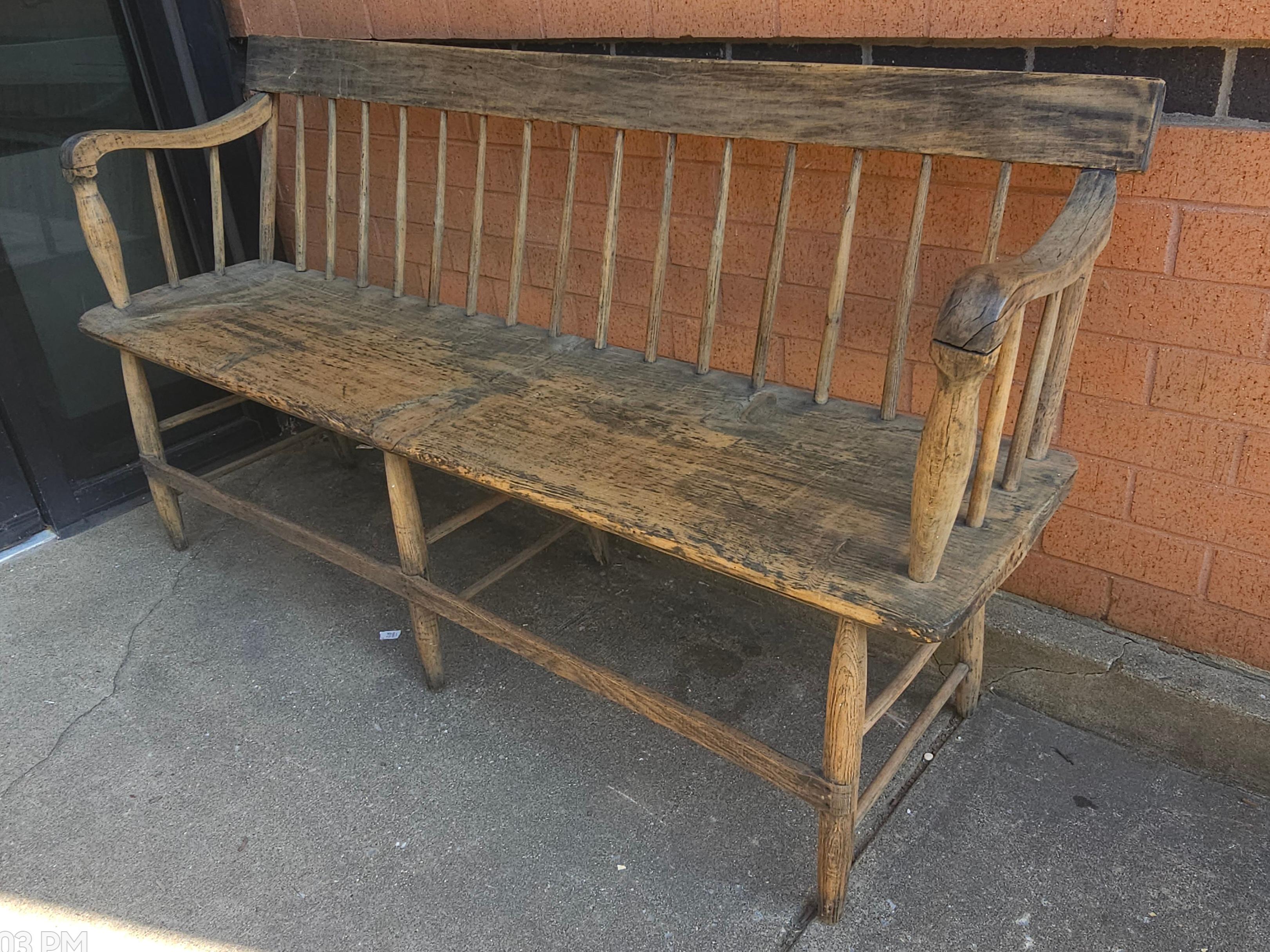 American Colonial Early American American Weathered Wood Bench
