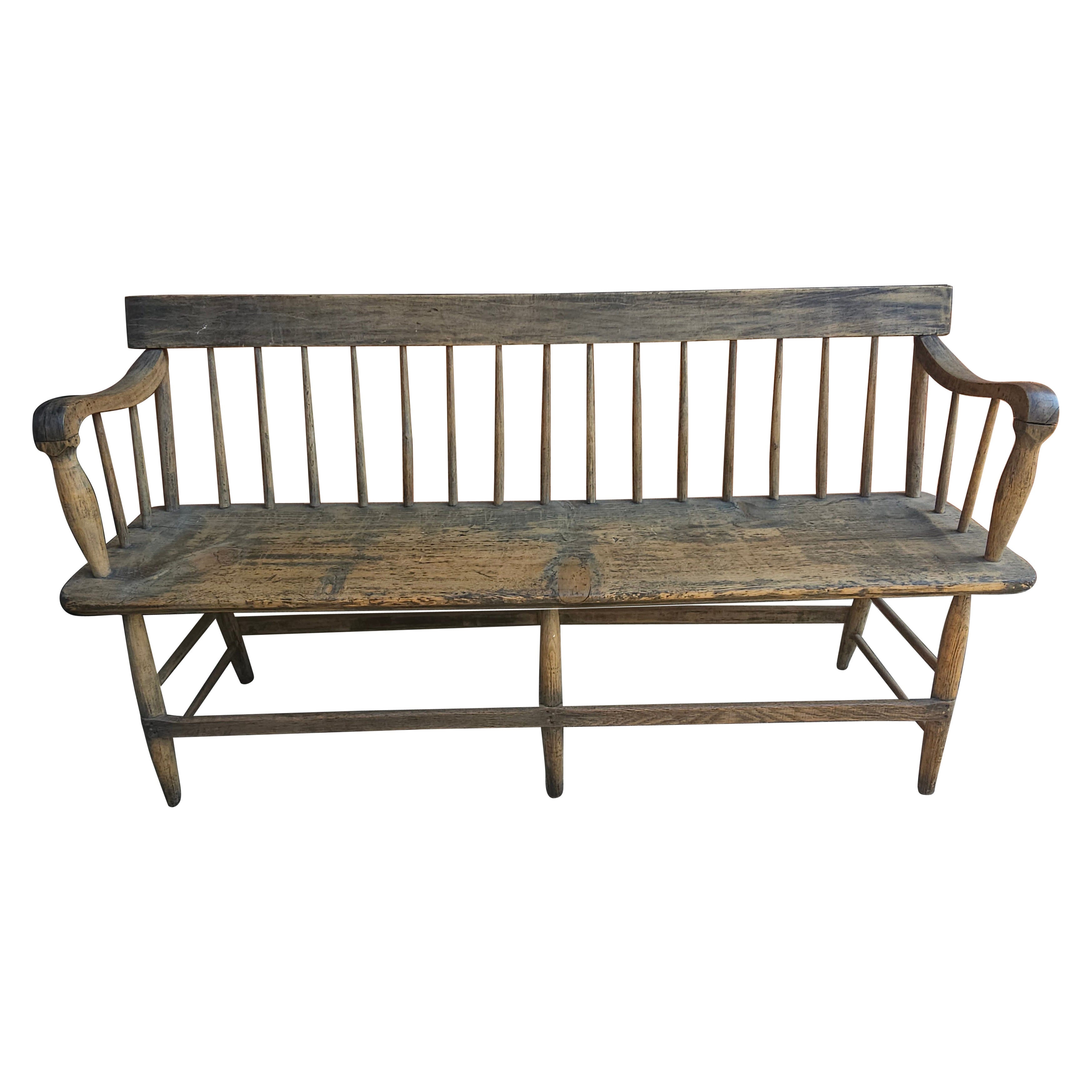 Early American American Weathered Wood Bench