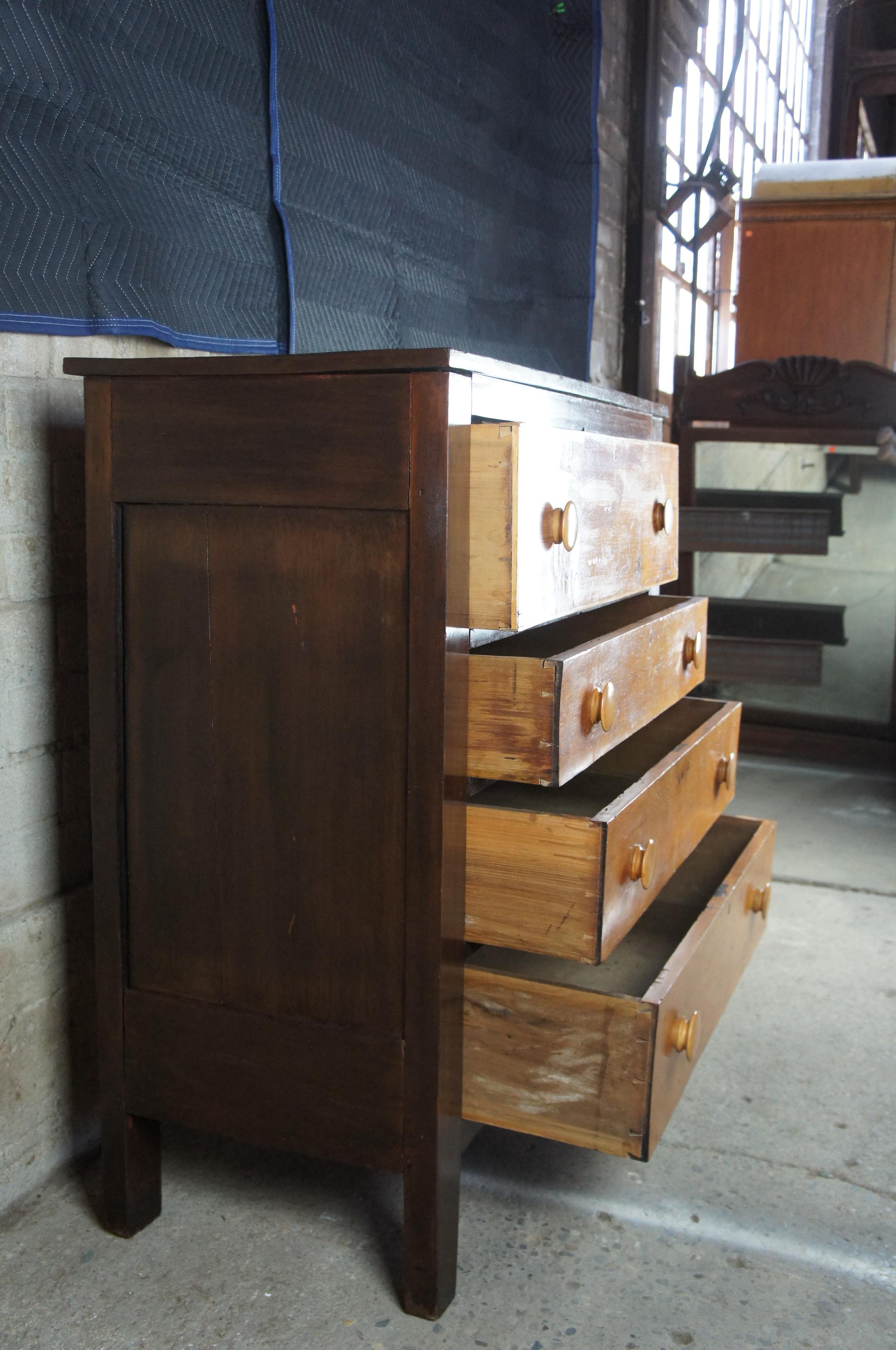 19th Century Early American Antique Pine 4-Drawer Tallboy Chest Rustic Primitive Dresser