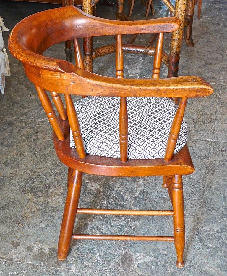 Stained Early American Arts & Crafts Oak Armchair with Cushion For Sale