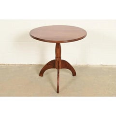Early American Bench Made Sculpted Solid Walnut Pedestal Tea Table or Side Table