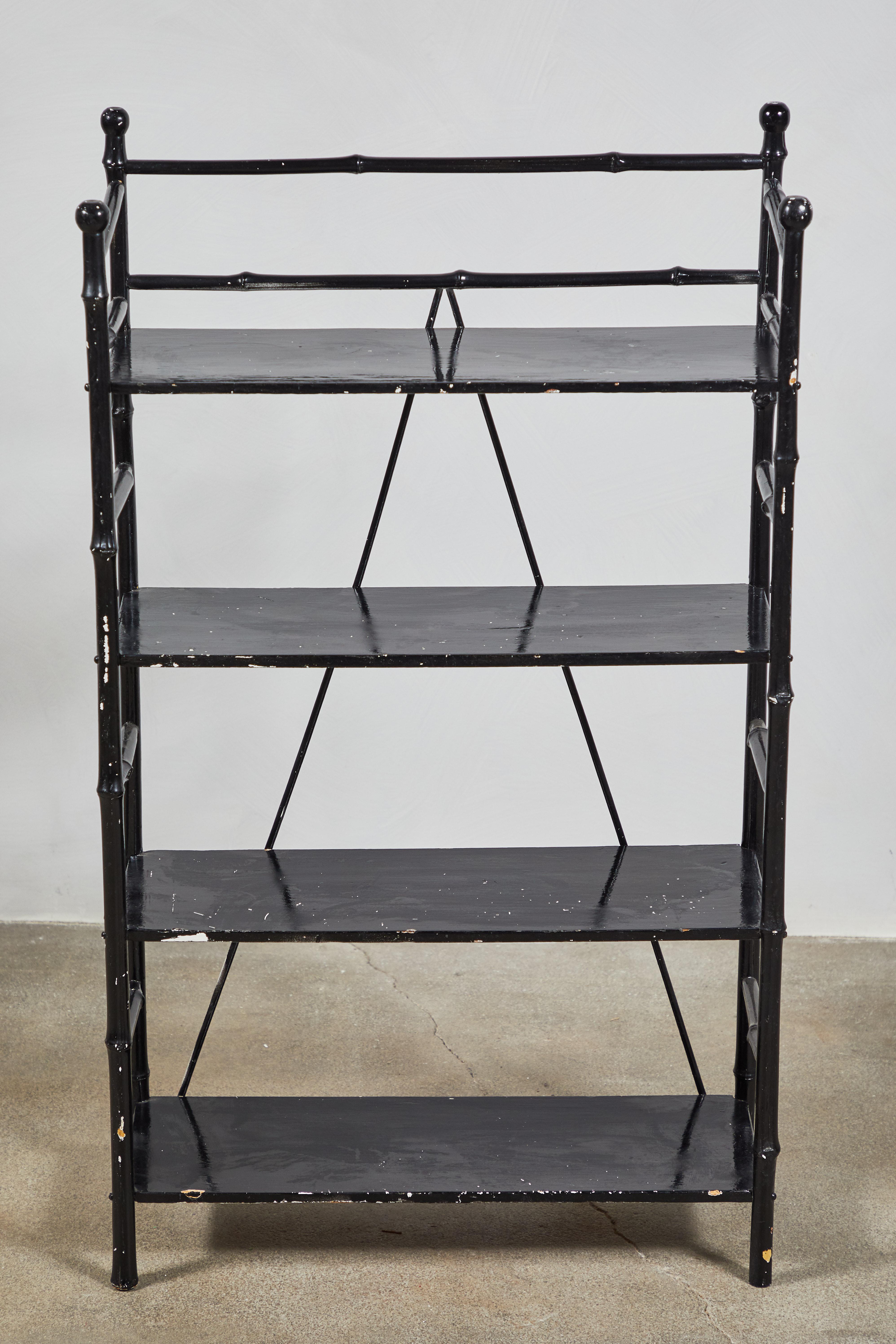 Early American Black Painted Bamboo Shelf In Good Condition In Los Angeles, CA