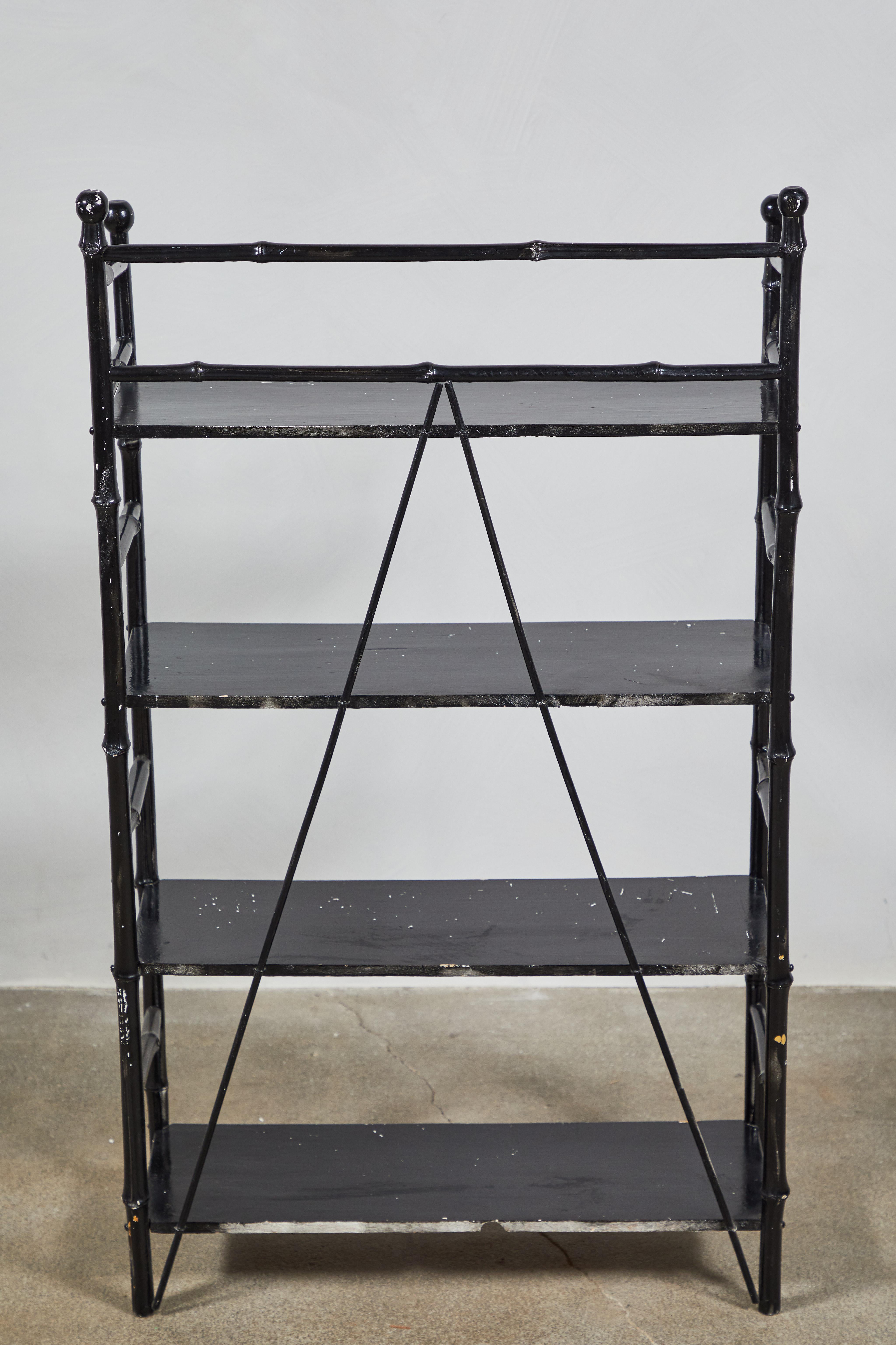 20th Century Early American Black Painted Bamboo Shelf