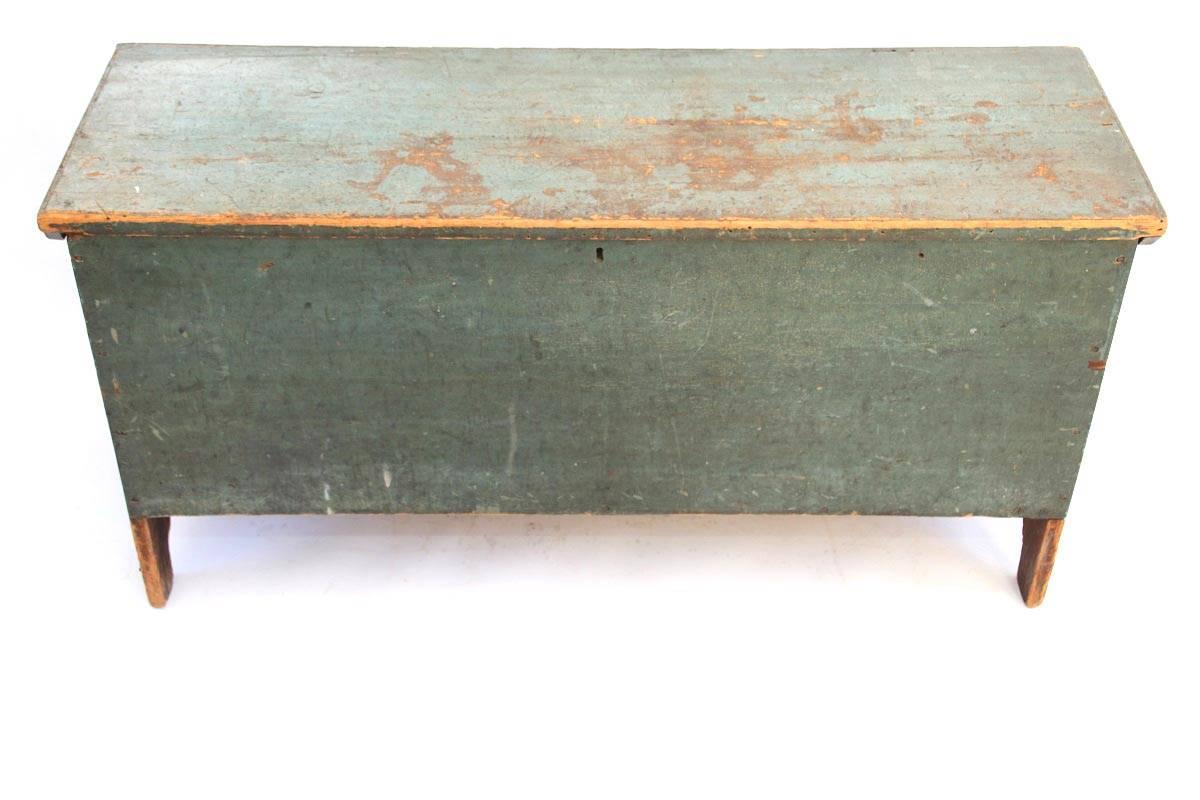 Early American Blue-Green Painted Pine Blanket Chest with Arched Ends 1