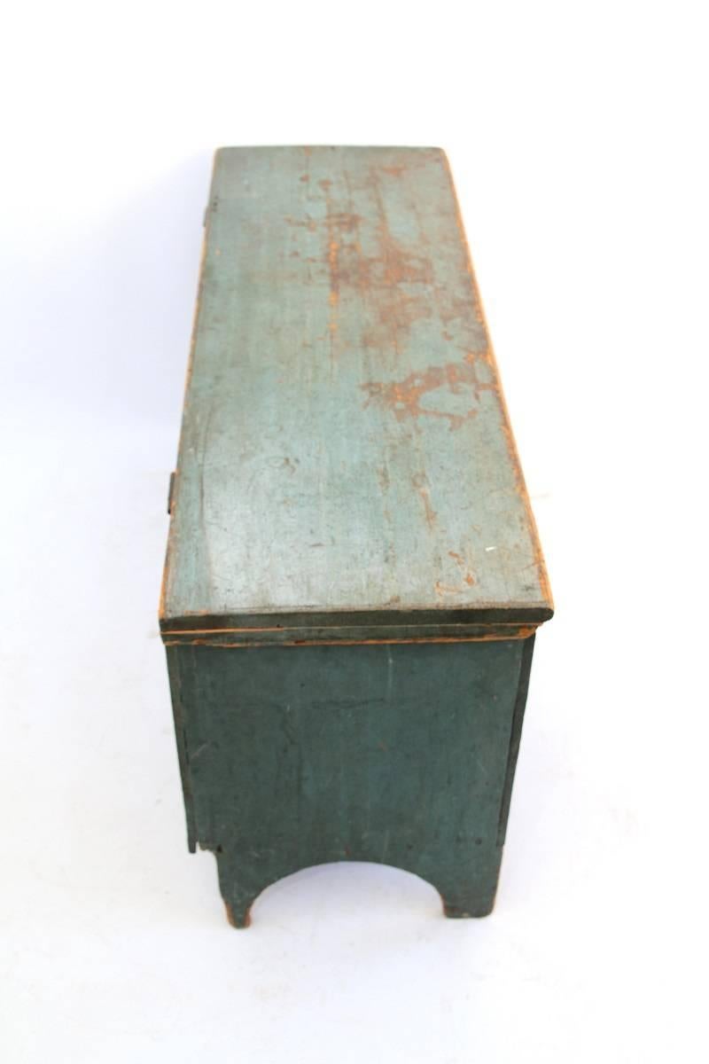 Early American Blue-Green Painted Pine Blanket Chest with Arched Ends 3