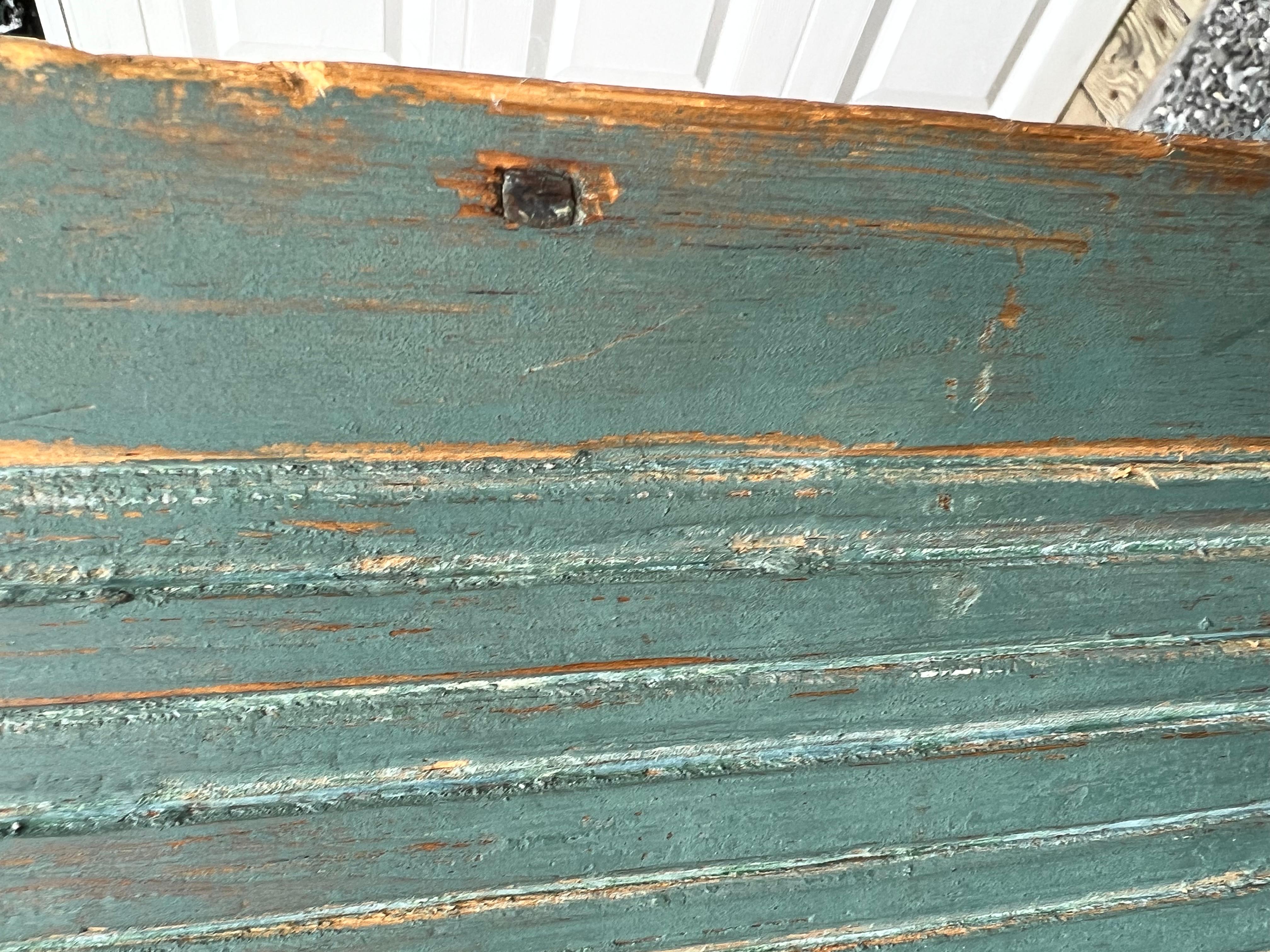 American Colonial Early American Blue Painted Corner Cupboard For Sale