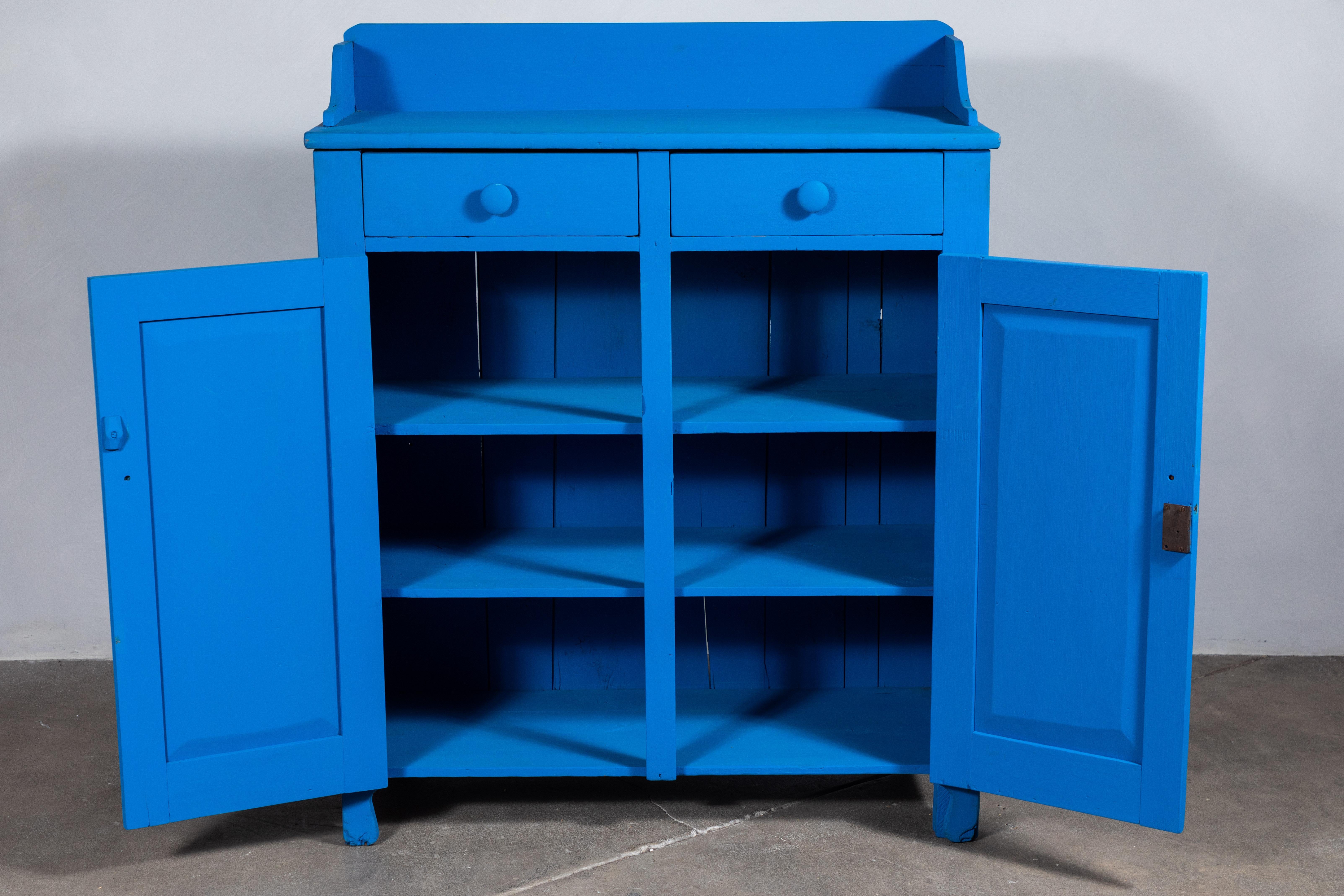 Wood Early American Blue Painted Jelly Cabinet