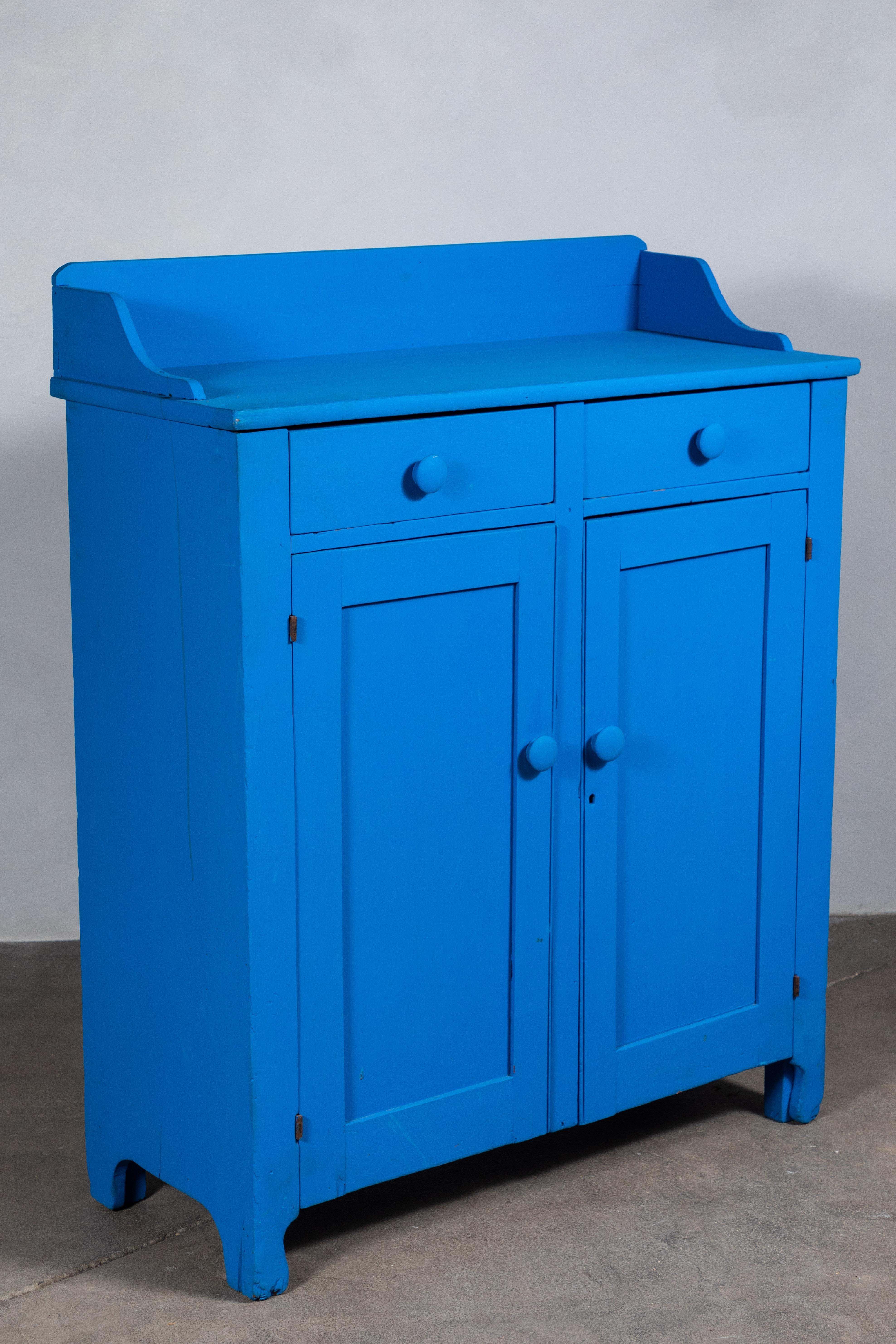 Early American Blue Painted Jelly Cabinet 1