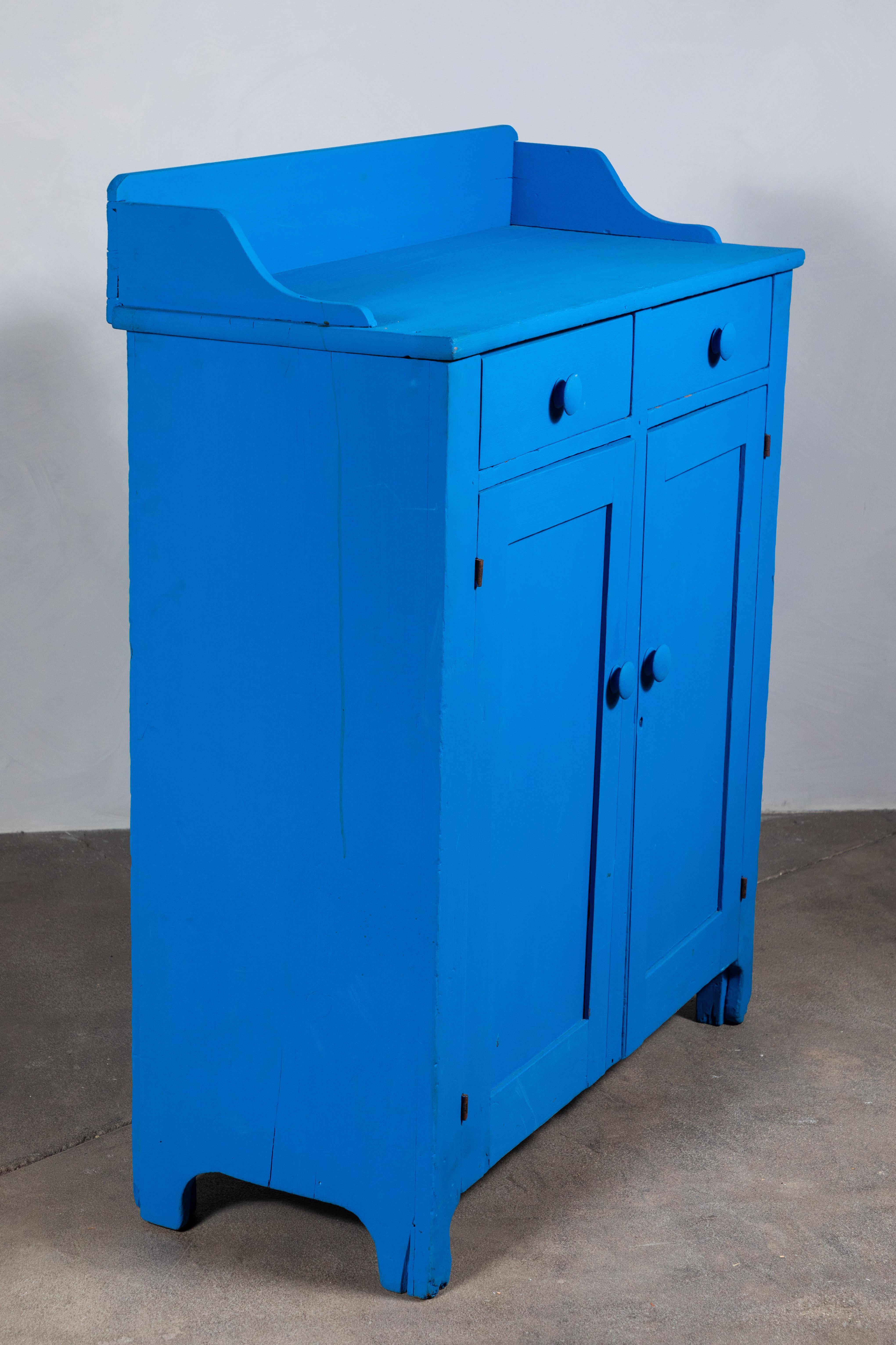 Early American Blue Painted Jelly Cabinet 2