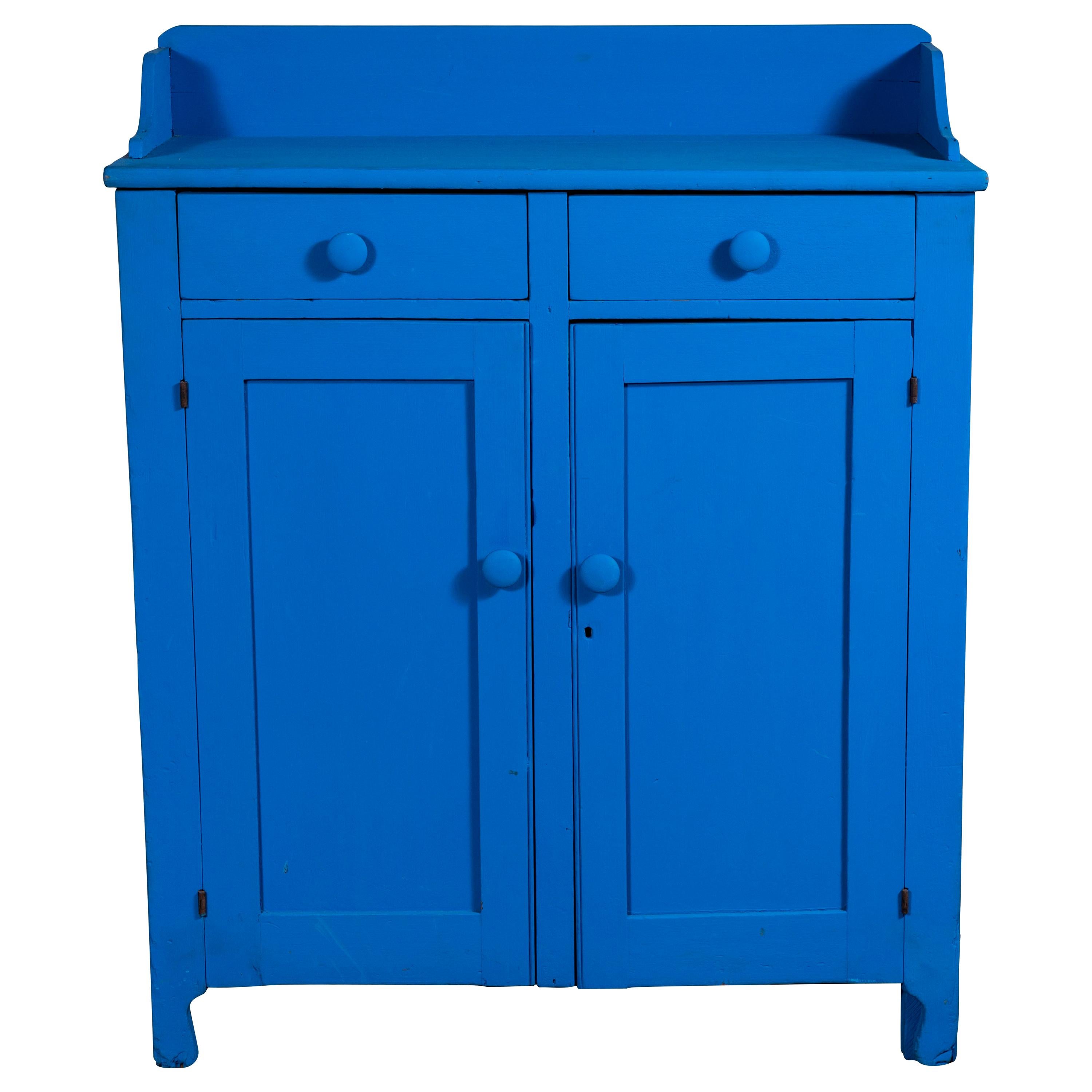 Early American Blue Painted Jelly Cabinet