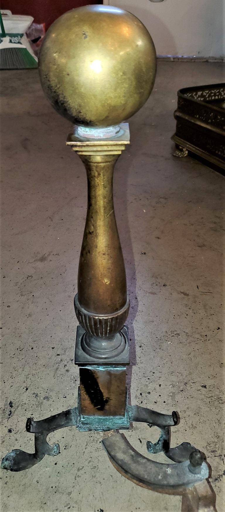 American Classical Early American Canonball Brass Andirons For Sale