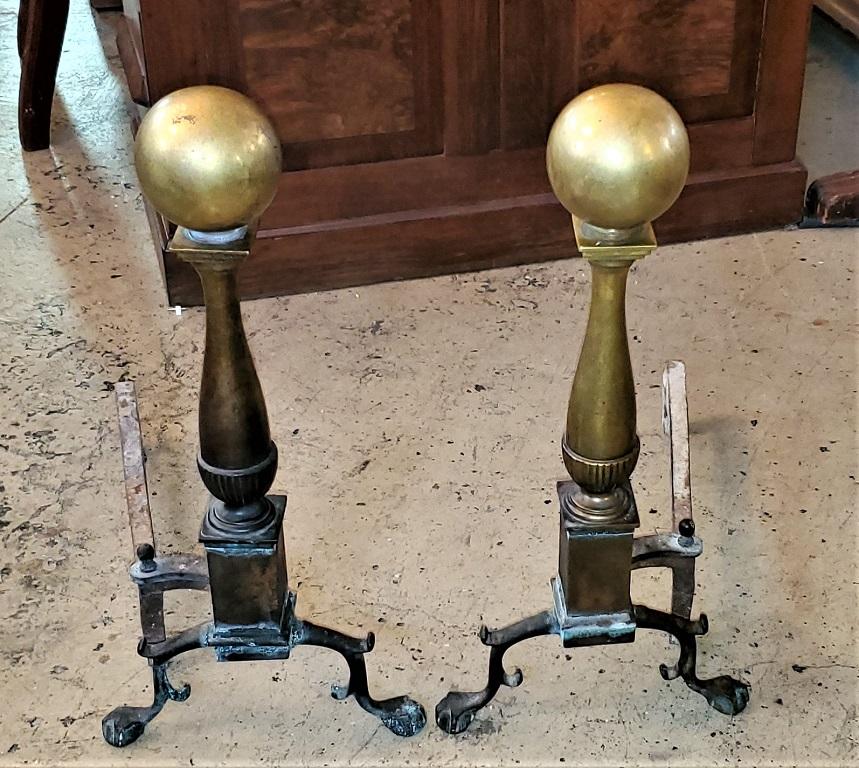 Early American Canonball Brass Andirons im Angebot 1