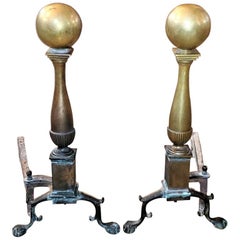 Early American Canonball Brass Andirons