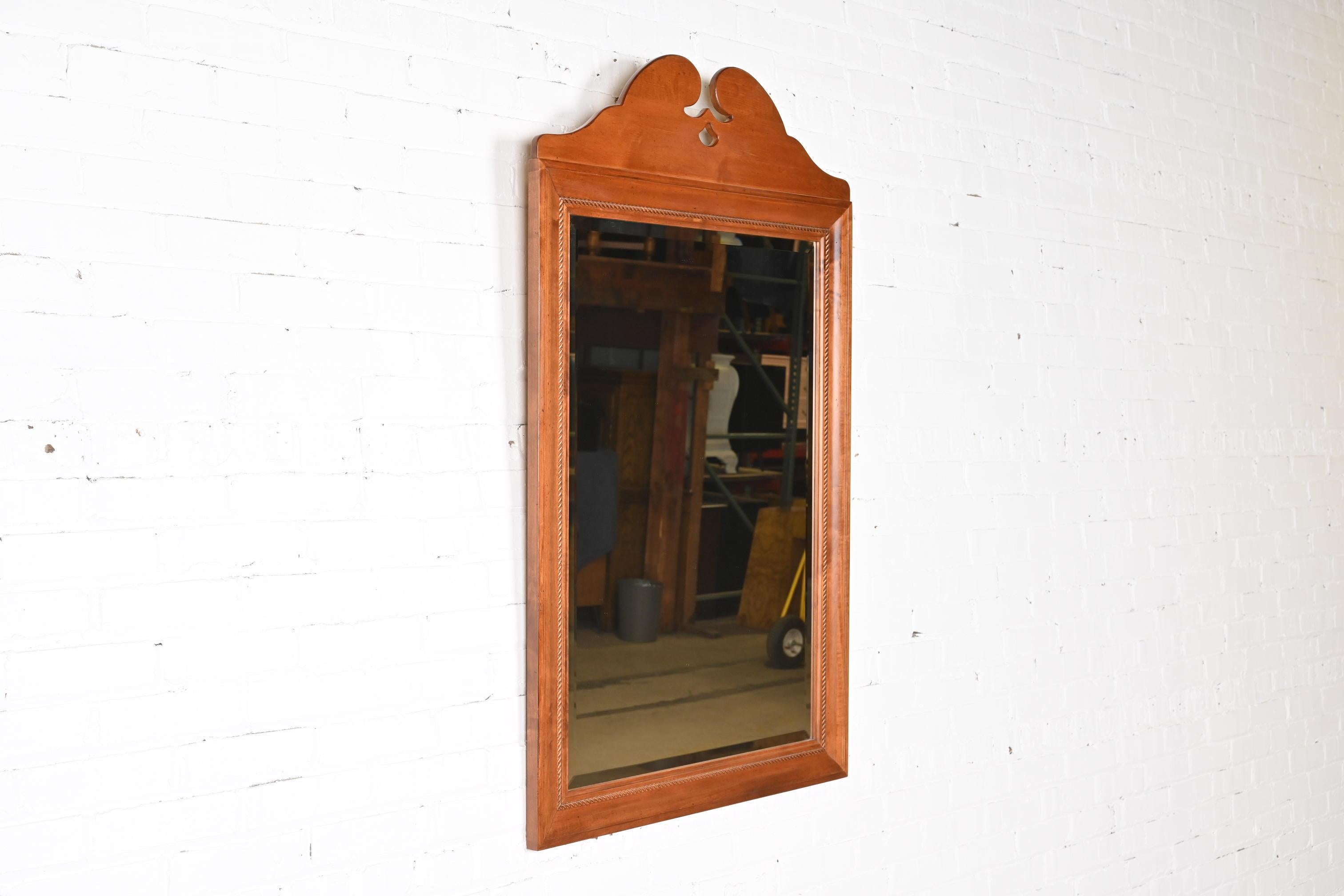 American Colonial Early American Carved Maple Framed Beveled Wall Mirror For Sale