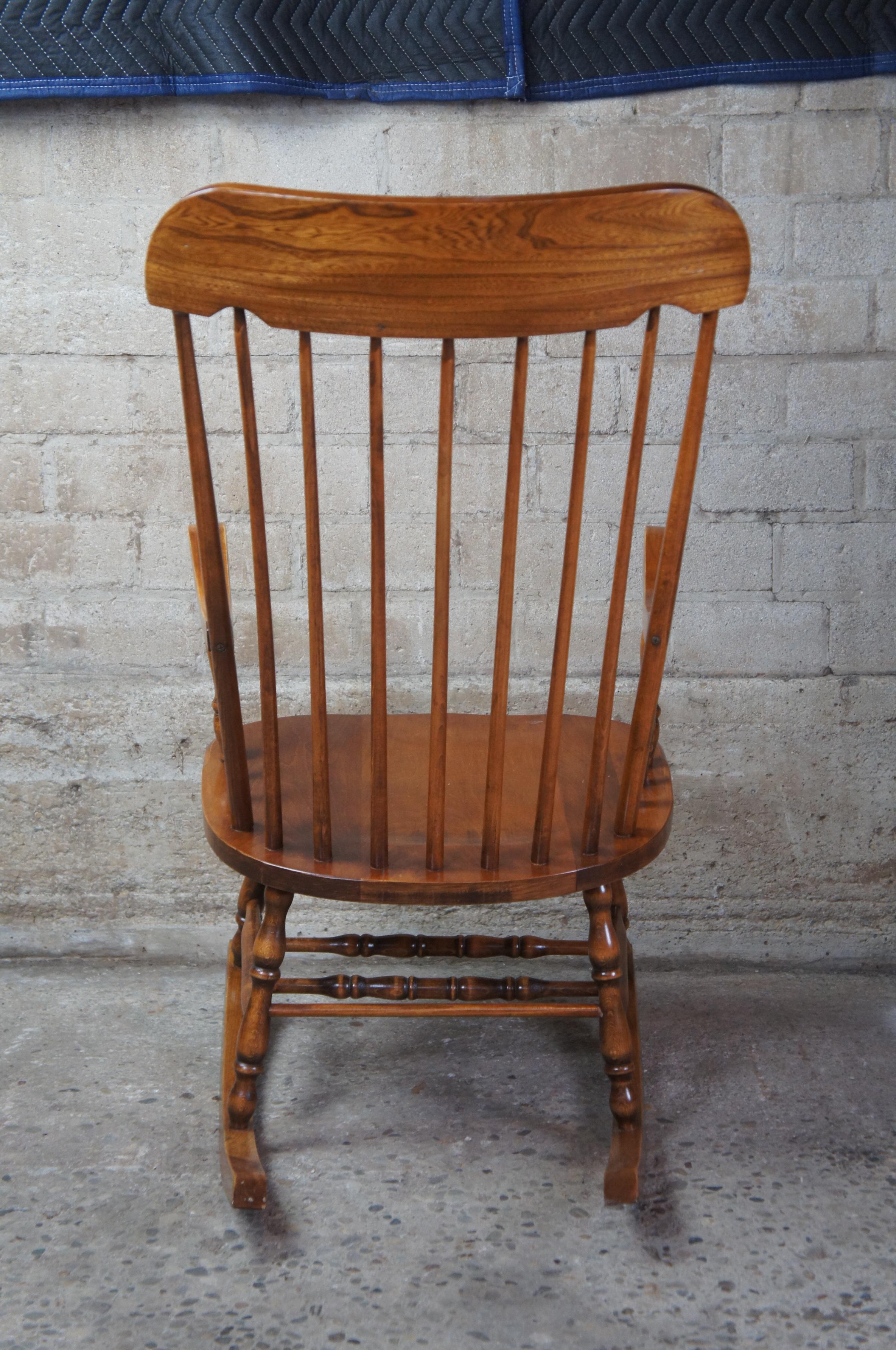 20th Century Early American Country Maple Spindle Rocking Chair Farmhouse Rocker Windsor