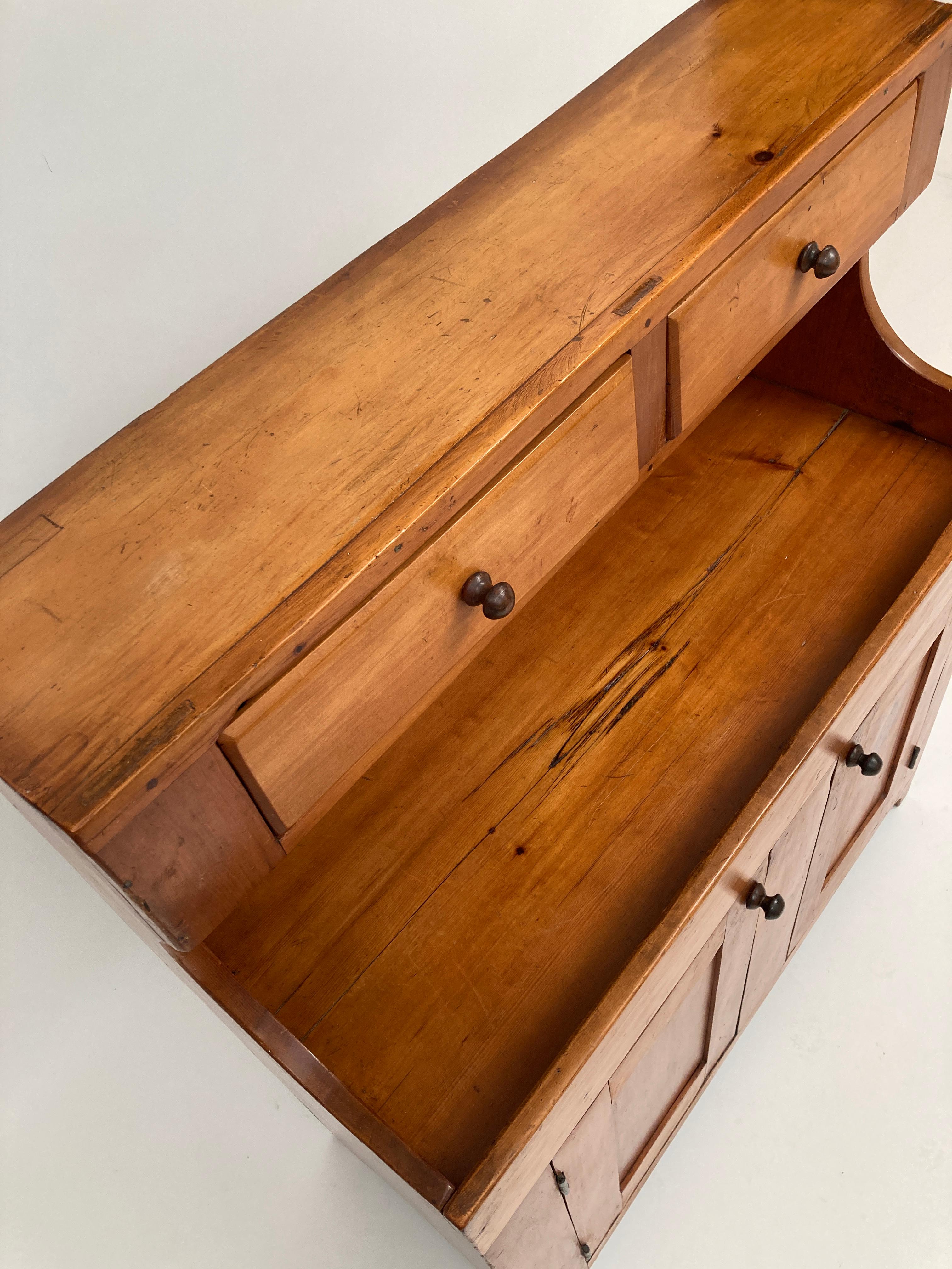 Hand-Carved Early American Country Pine Primitive Dry Sink, Late 18th Century For Sale