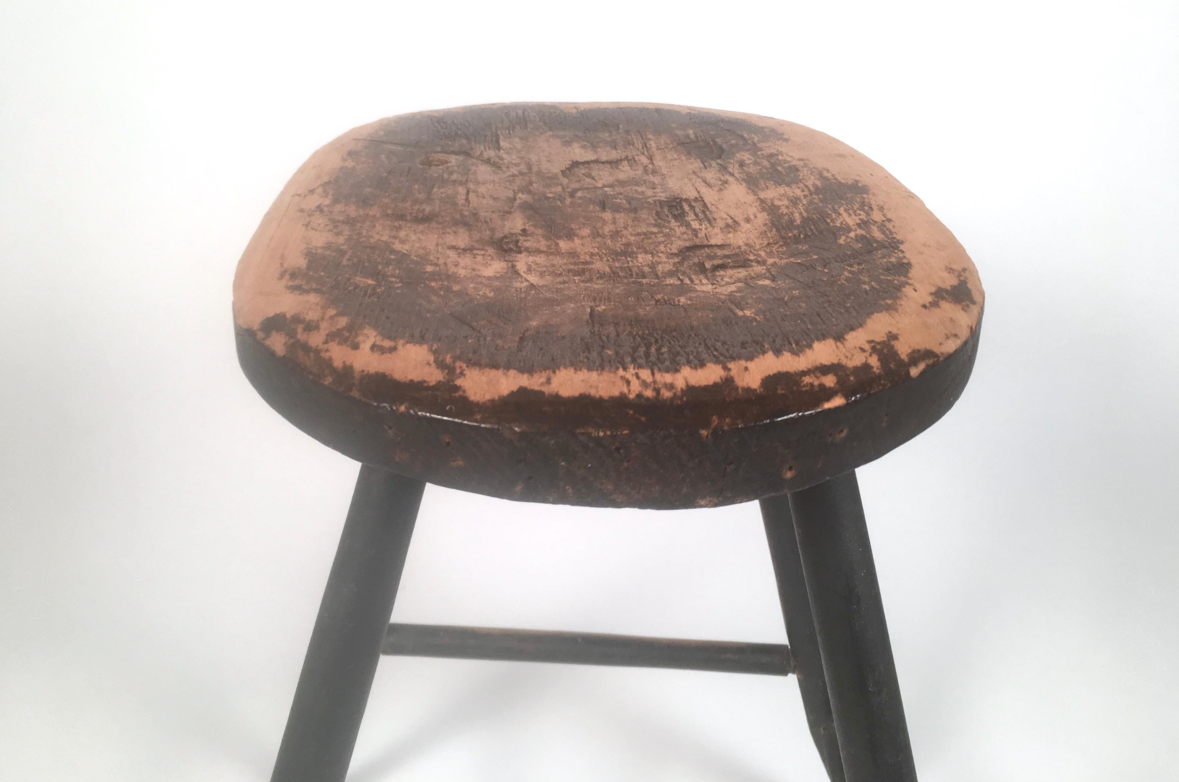 Painted Early American Country Windsor Stool or Occasional Table