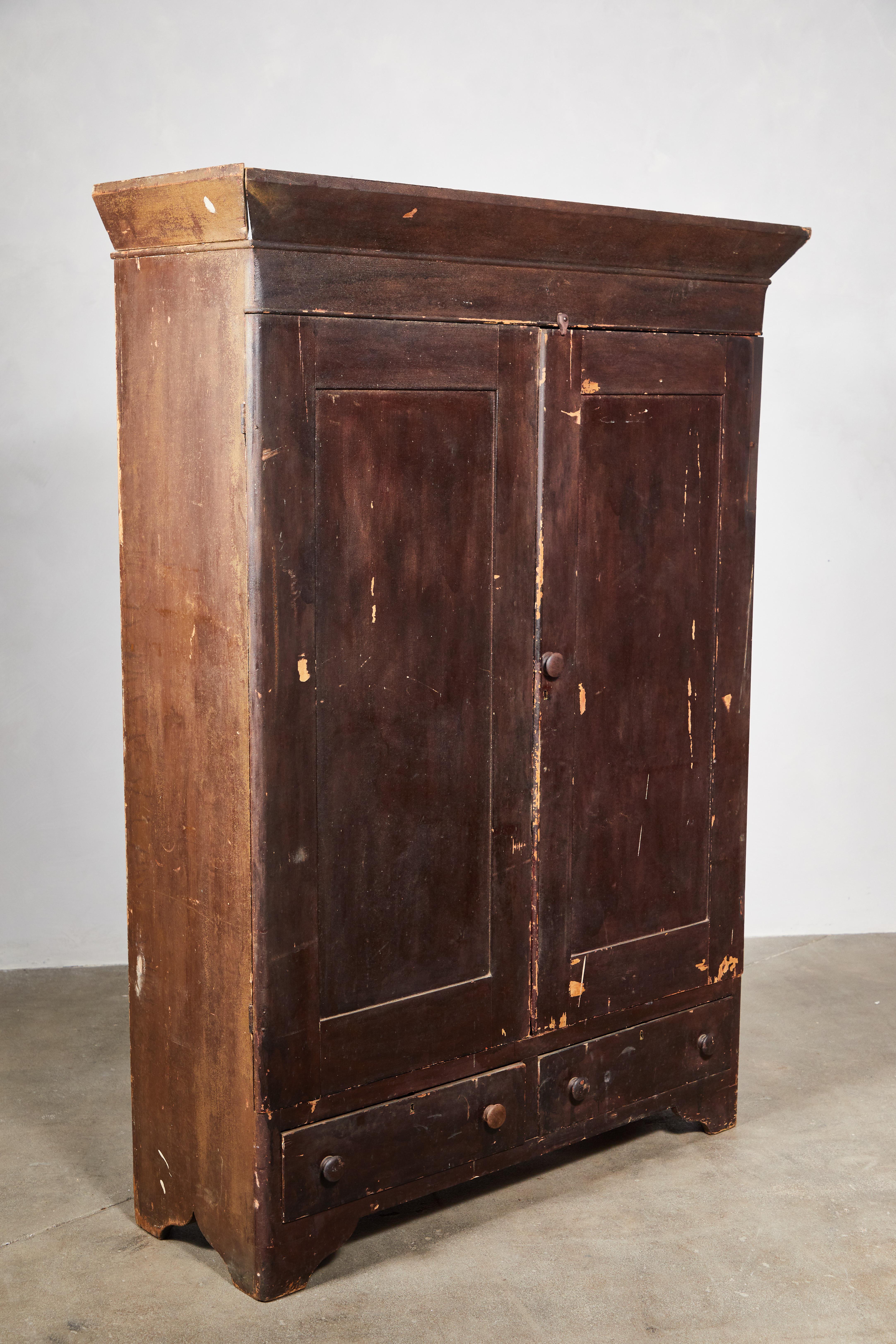 19th Century Early American Distressed Stained Armoire