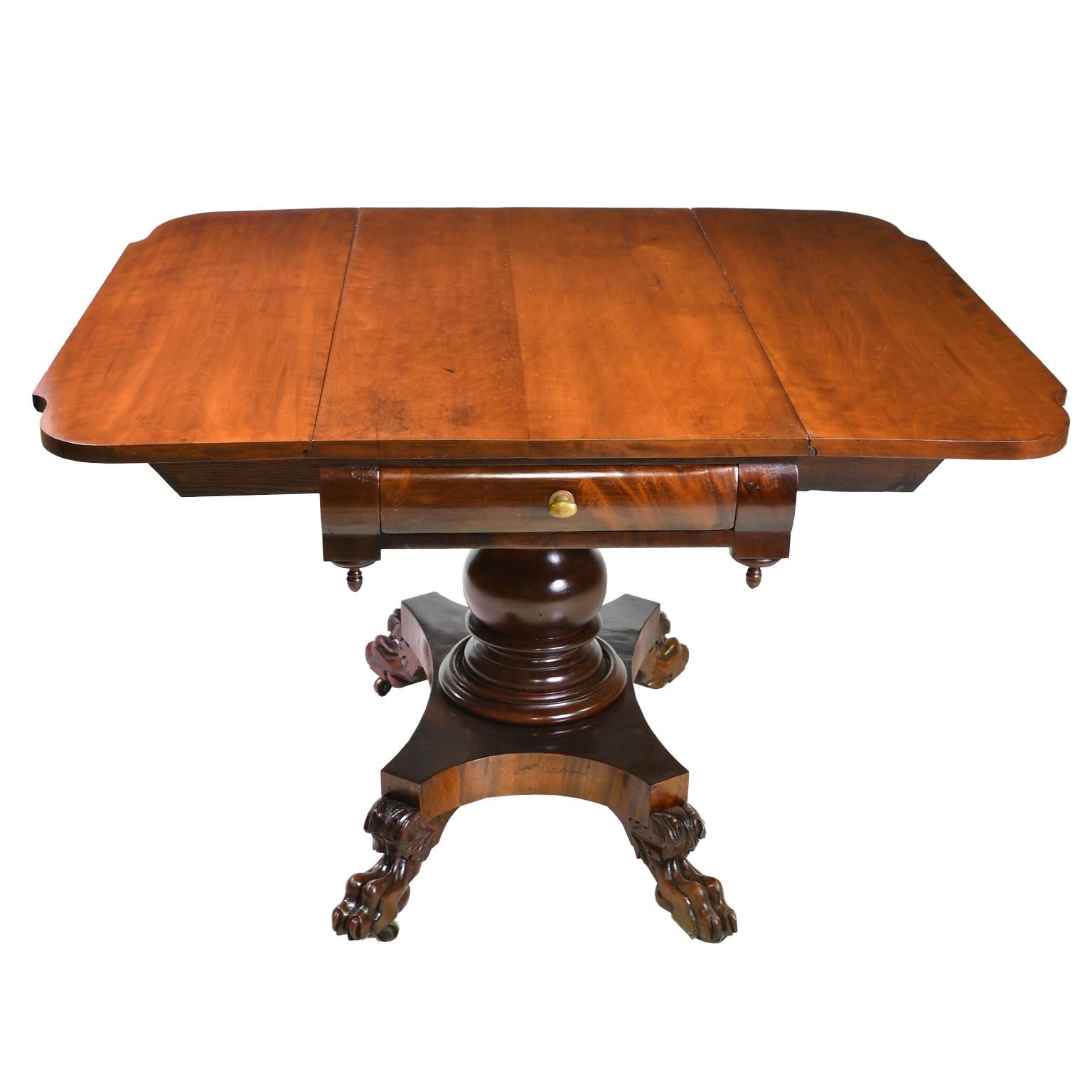 Brass Early American Empire Drop-Leaf/ Pembroke Table in West Indies Mahogany, c. 1830 For Sale
