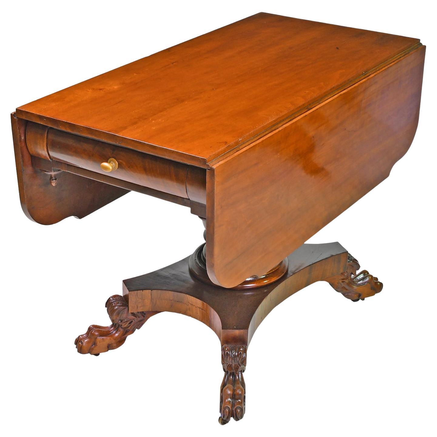 Early American Empire Drop-Leaf/ Pembroke Table in West Indies Mahogany, c. 1830 For Sale