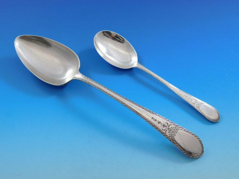 Early American Engraved by Lunt Sterling Silver Flatware Set 8 Service